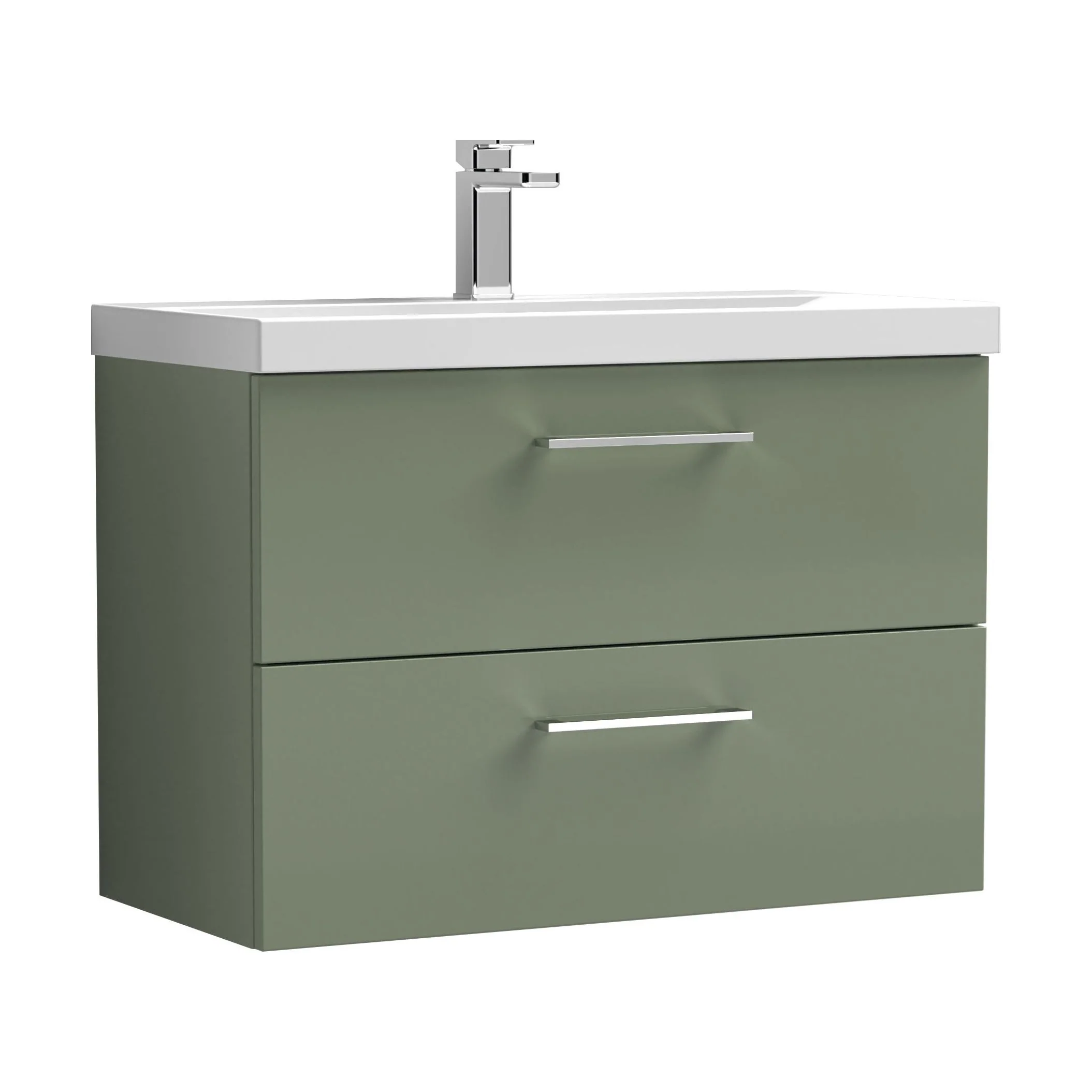 Balterley  Contemporary Bathroom 2-Drawer Wall-Hung Thin-Edge Vanity Unit Basin, Satin Green, 800mm