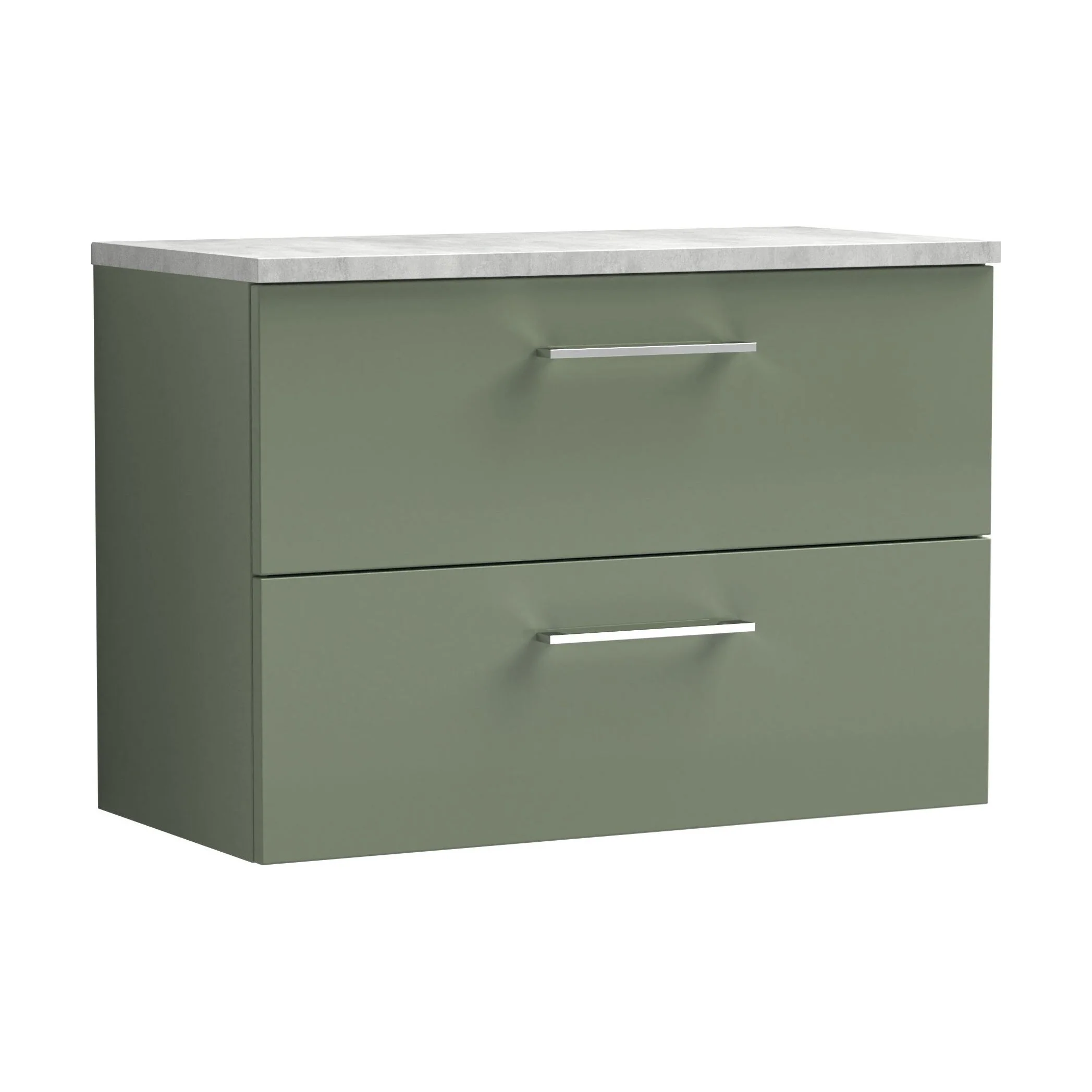 Balterley Level 800mm Wall Hung 2 Drawer Vanity Unit with Laminate Worktop for Modern Bathroom Storage - Satin Green