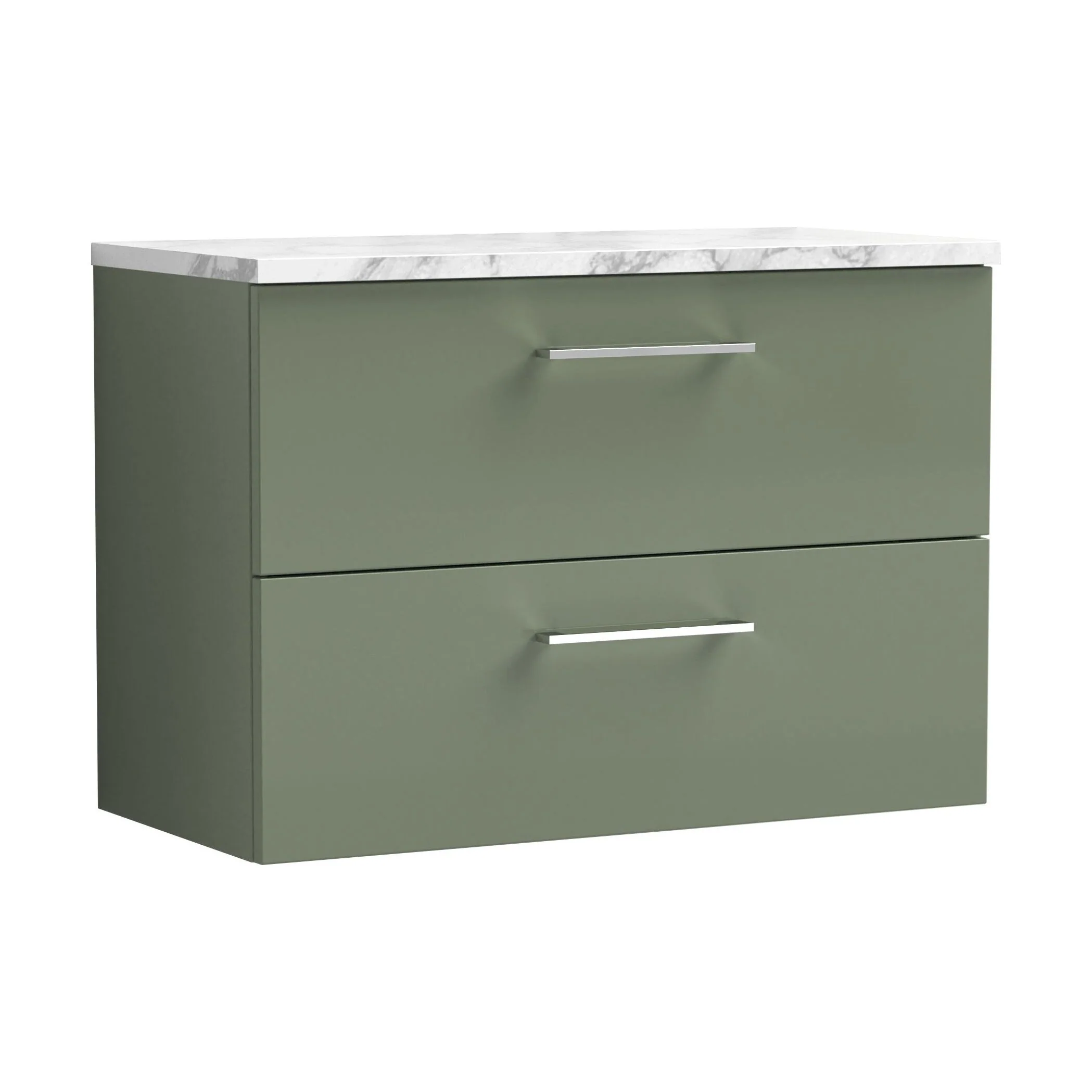 Balterley Level 800mm Wall Hung 2 Drawer Vanity Unit & Laminate Worktop for Modern Bathroom Storage - Satin Green