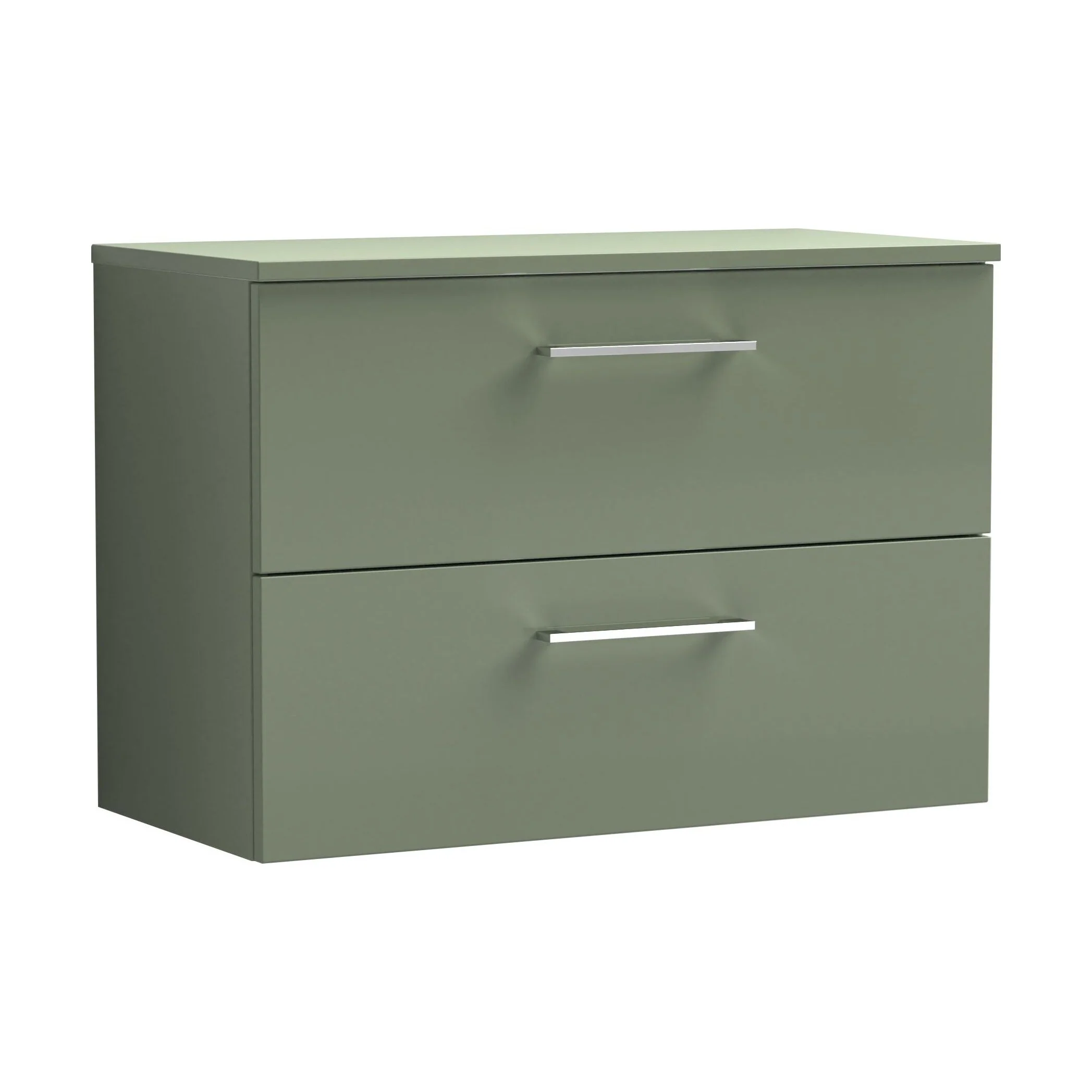 Balterley Level Modern Bathroom 2 Soft Close Drawer Wall Hung Vanity Unit with Worktop, Satin Green, 800 mm
