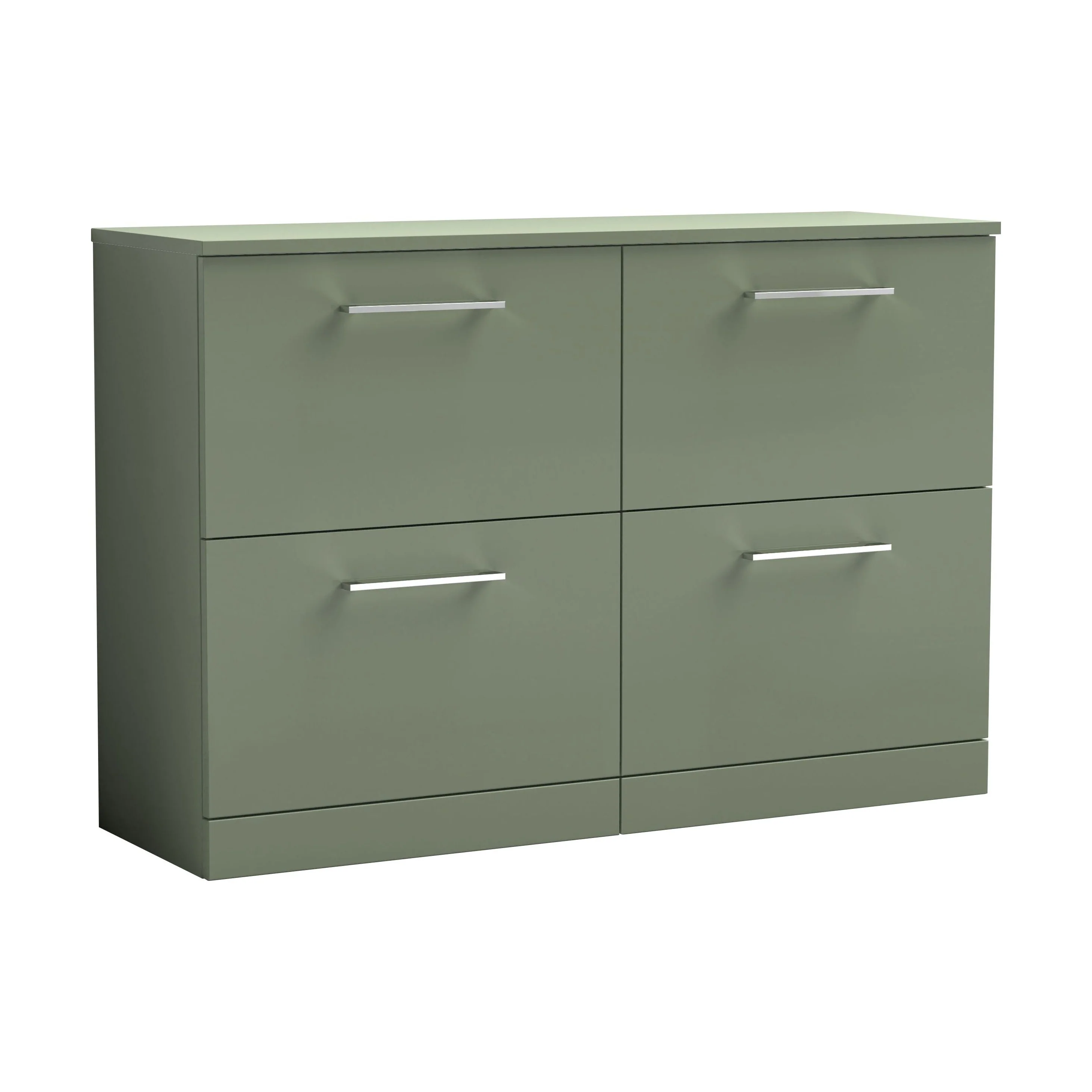 Balterley Level Modern Bathroom 4 Drawer Floor Standing Vanity Unit with Worktop & Handles, Satin Green, 1205 mm