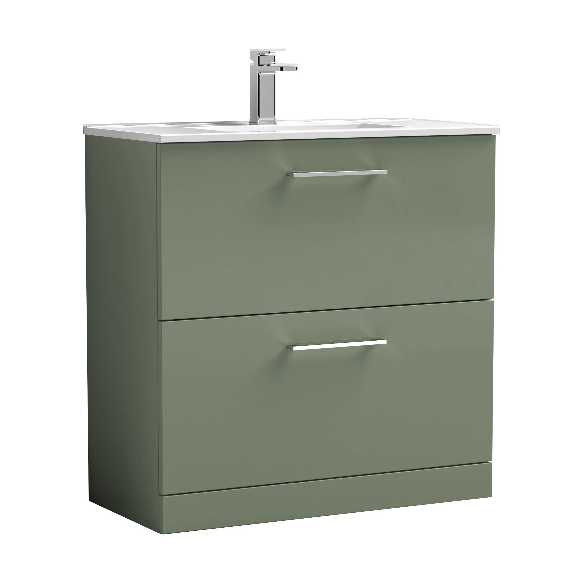 Balterley  Contemporary Bathroom 2 Soft Close Drawer & Minimalist Floor Standing Vanity Unit Basin, Satin Green, 800mm