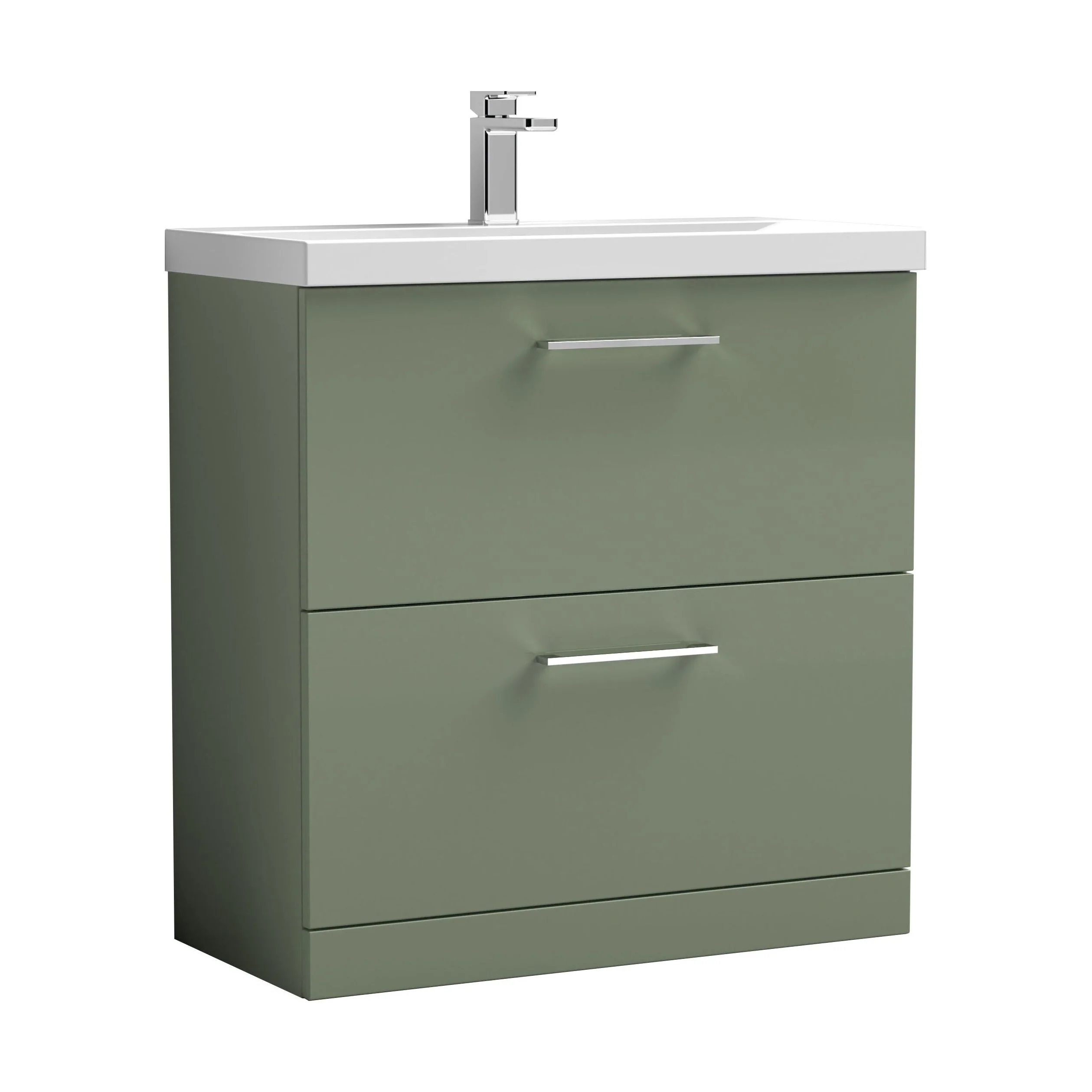 Balterley  Contemporary Bathroom 2-Drawer Floor-Standing Thin-Edge Vanity Unit Basin, Satin Green, 800mm