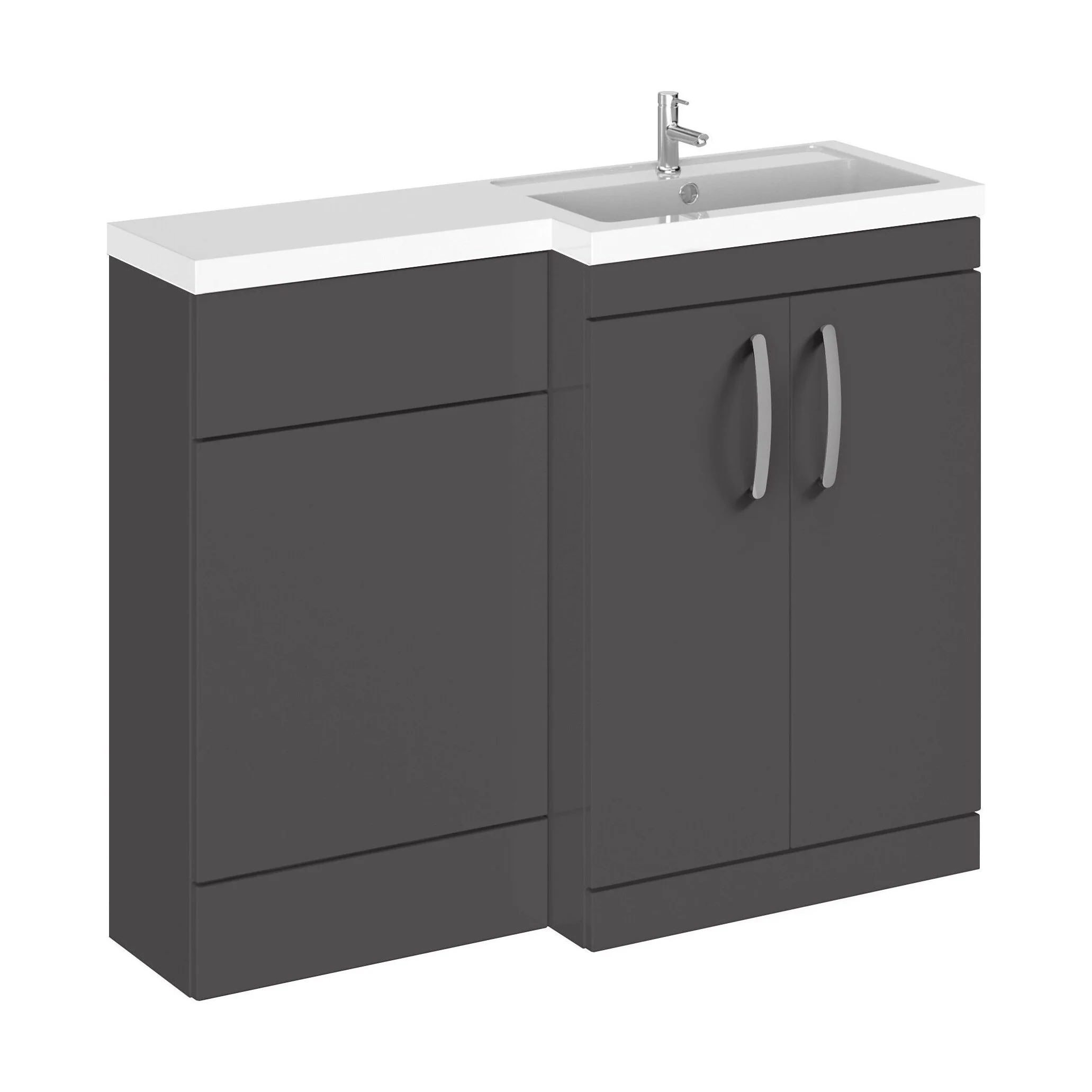 Balterley Right-Hand Bathroom Vanity and WC Unit Combination with Basin - 1100mm - Gloss Grey with Chrome Handles