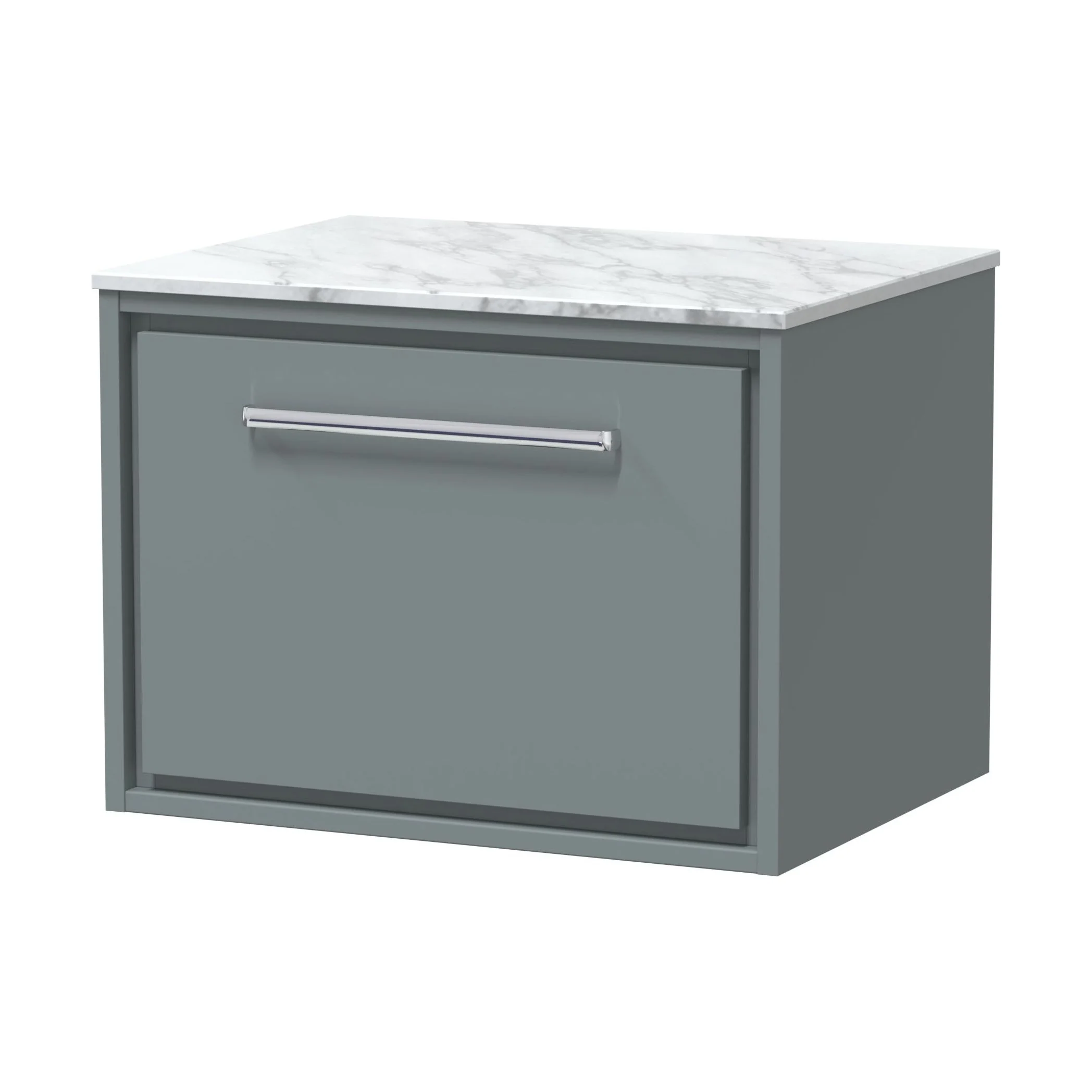 Balterley 600mm Framed Design Wall Hung Single Drawer Vanity, Marble Worktop - Coastal Grey