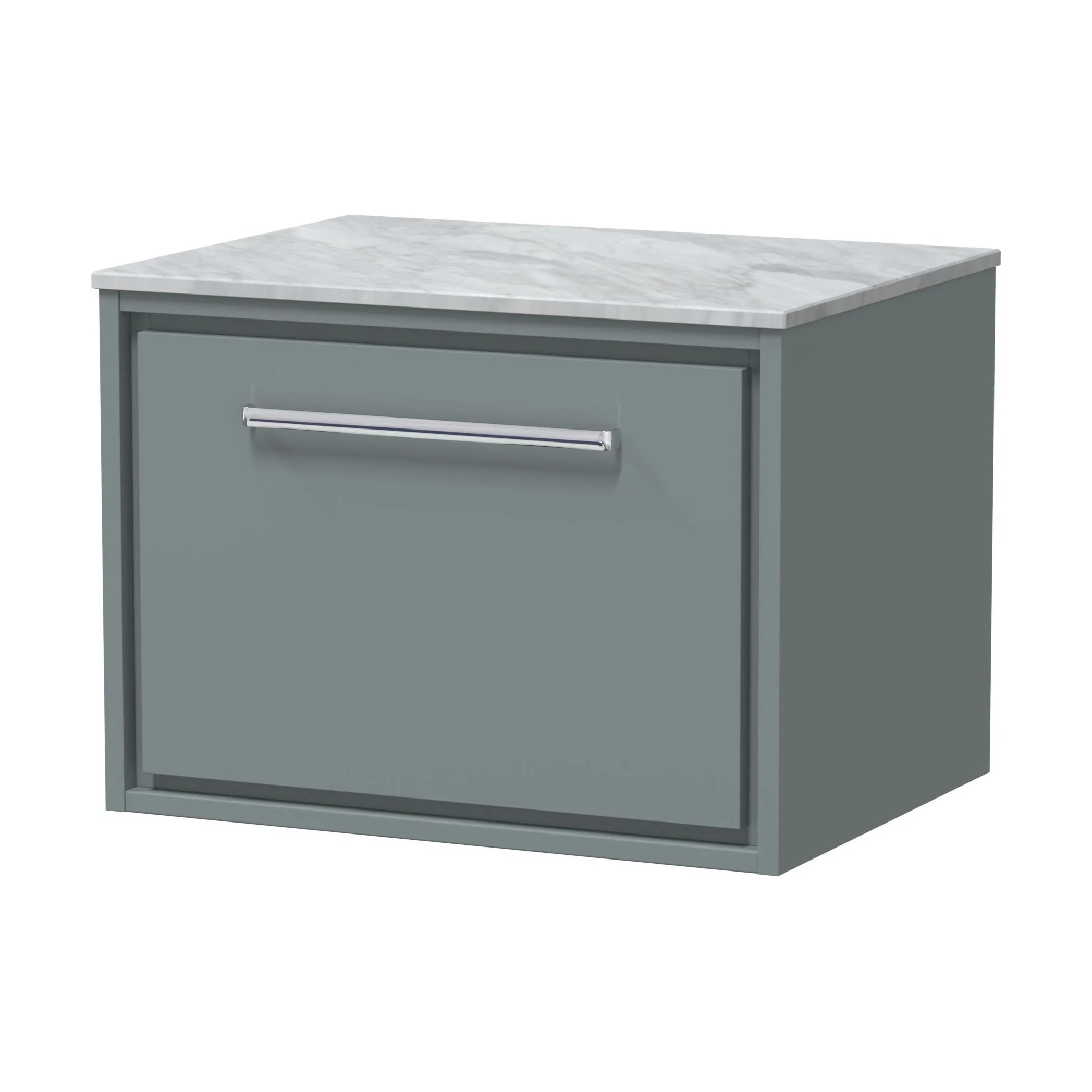 Balterley 600mm Framed Design Wall Hung Single Drawer Vanity & Marble Worktop - Coastal Grey