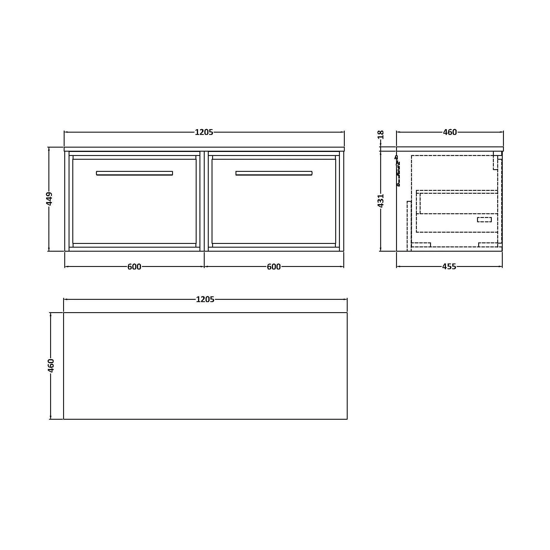 Balterley 1200mm Framed Design Wall Hung Single Drawer Vanity with Worktop - Coastal Grey - Image 2
