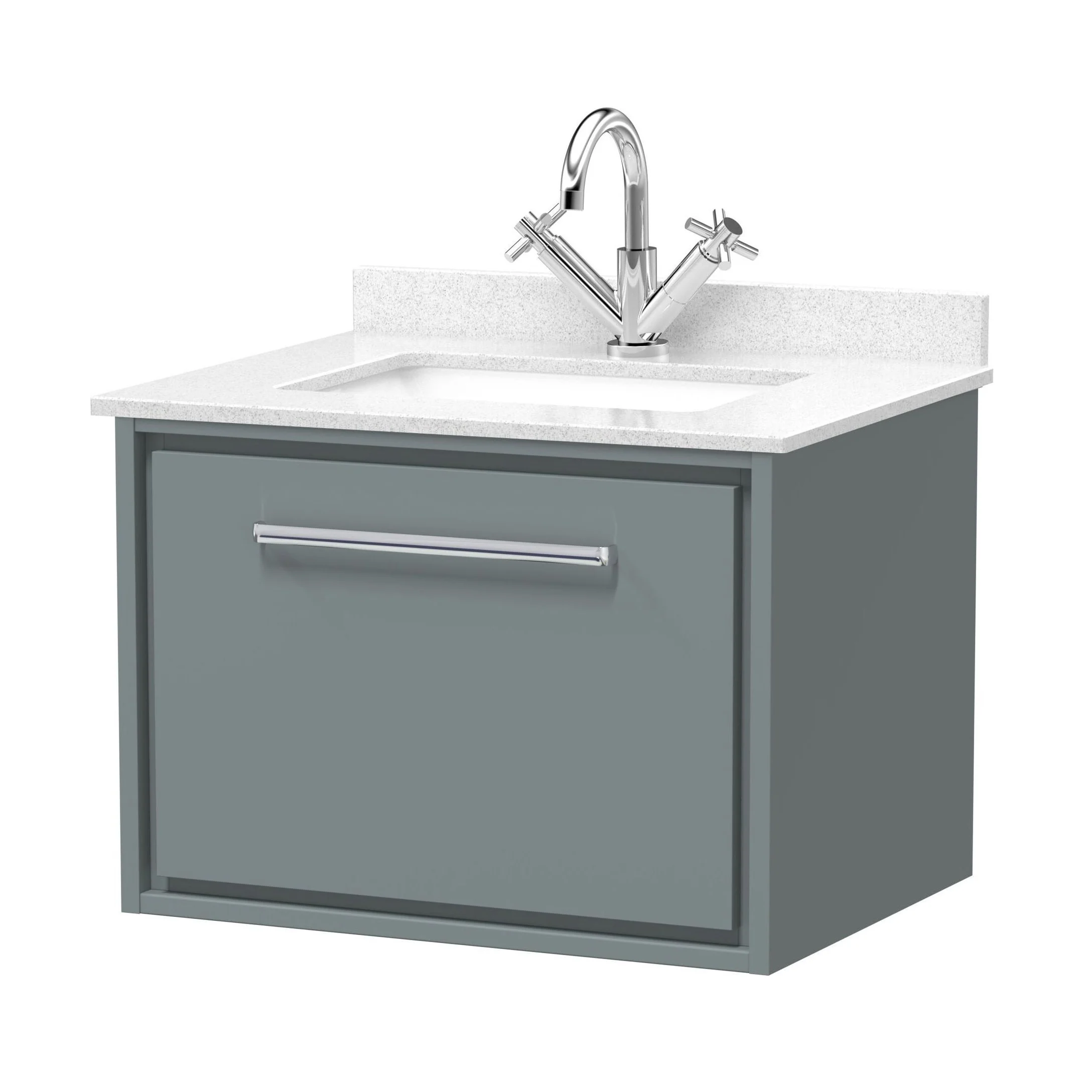 Balterley 600mm Wall Hung Single Drawer Vanity with Marble Worktop Basin - Coastal Grey - Image 2