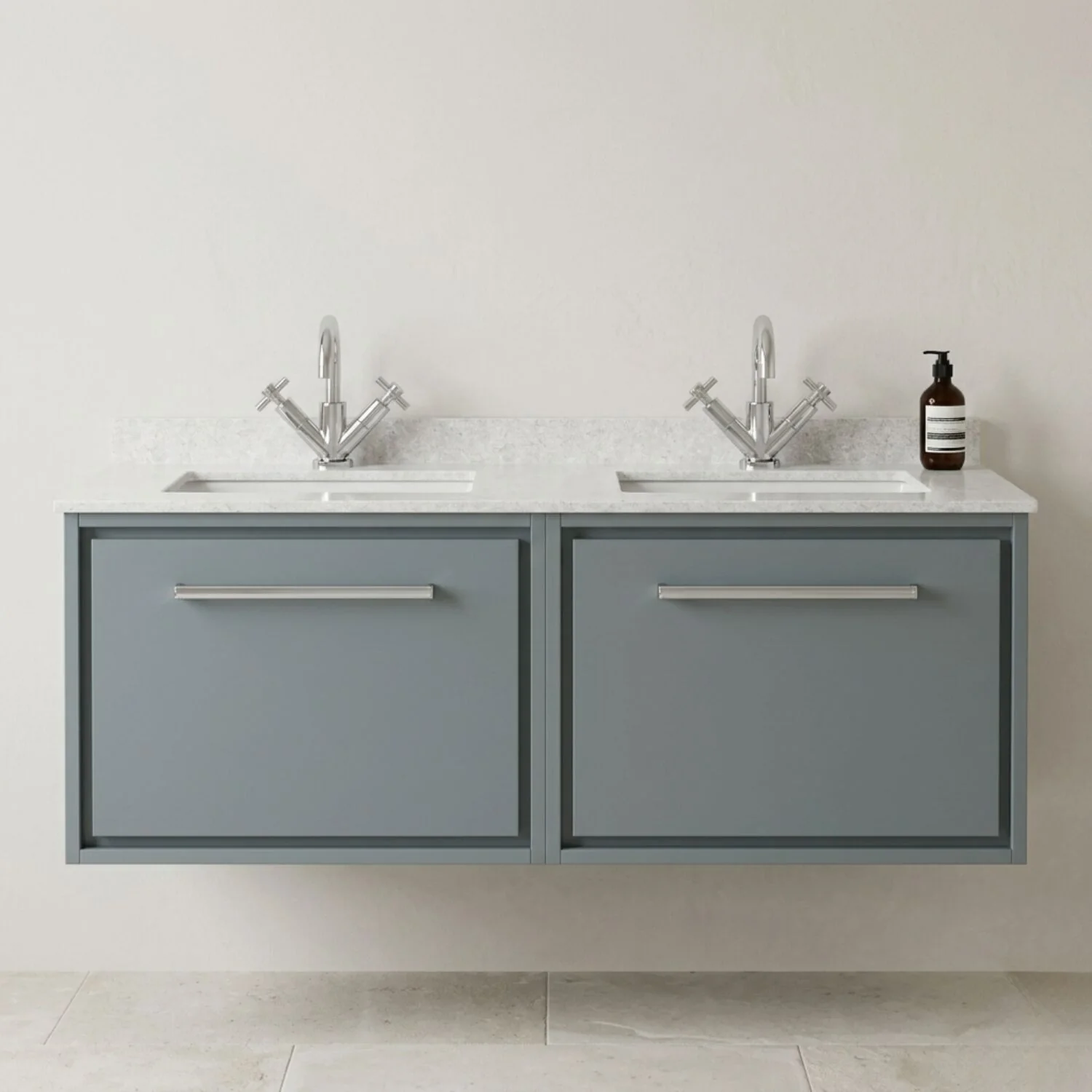 Balterley 1200mm Wall Hung Single Drawer Vanity with Marble Worktop Basin - Coastal Grey