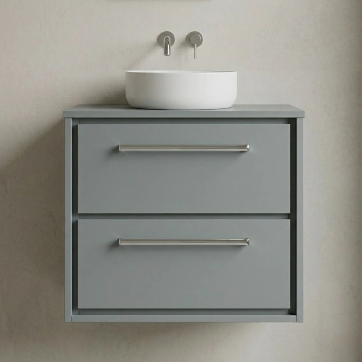 Balterley 600mm Framed Design Wall Hung 2 Drawer Vanity with Worktop - Coastal Grey