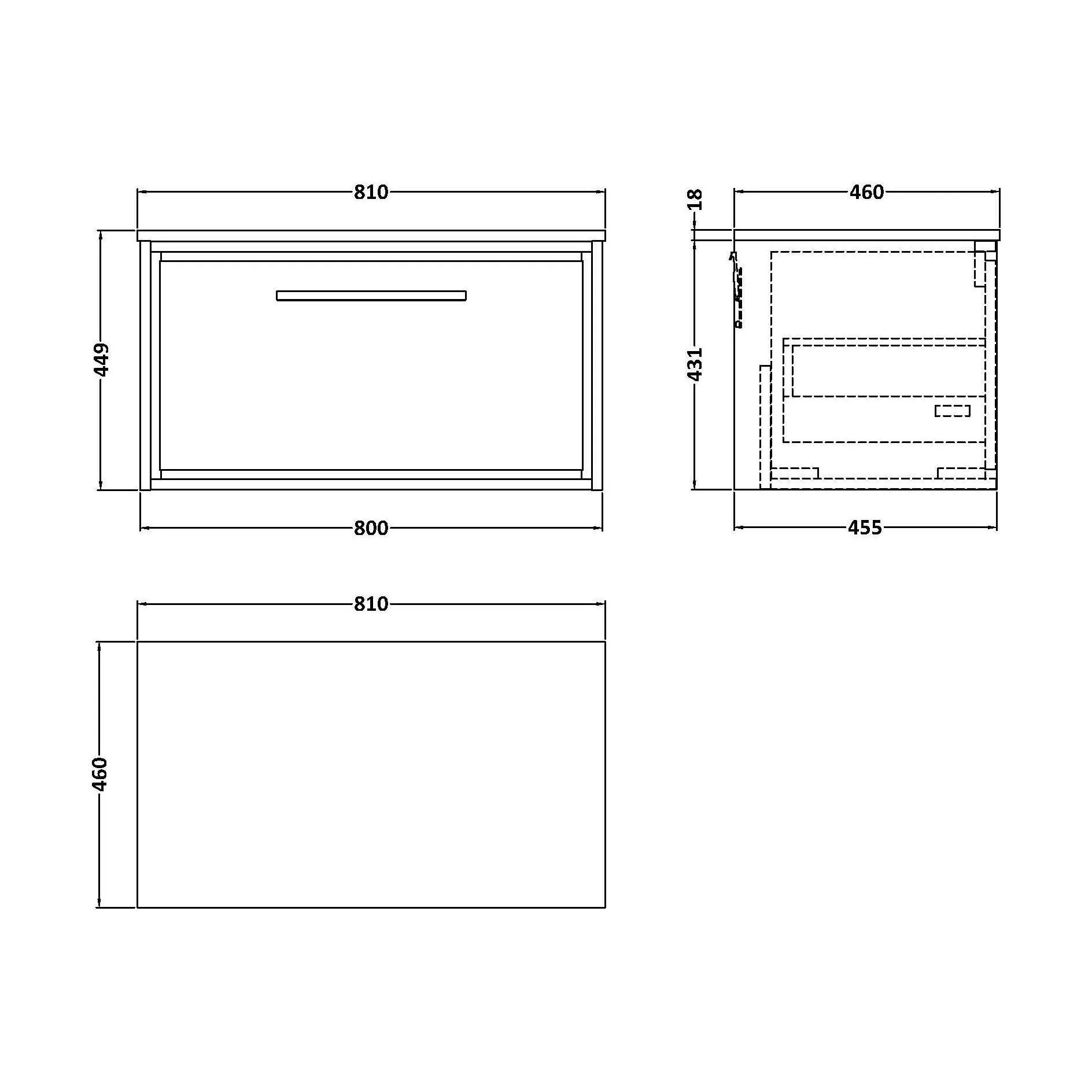 Balterley 800mm Framed Design Wall Hung Single Drawer Vanity with Marble Worktop - Coastal Grey - Image 2
