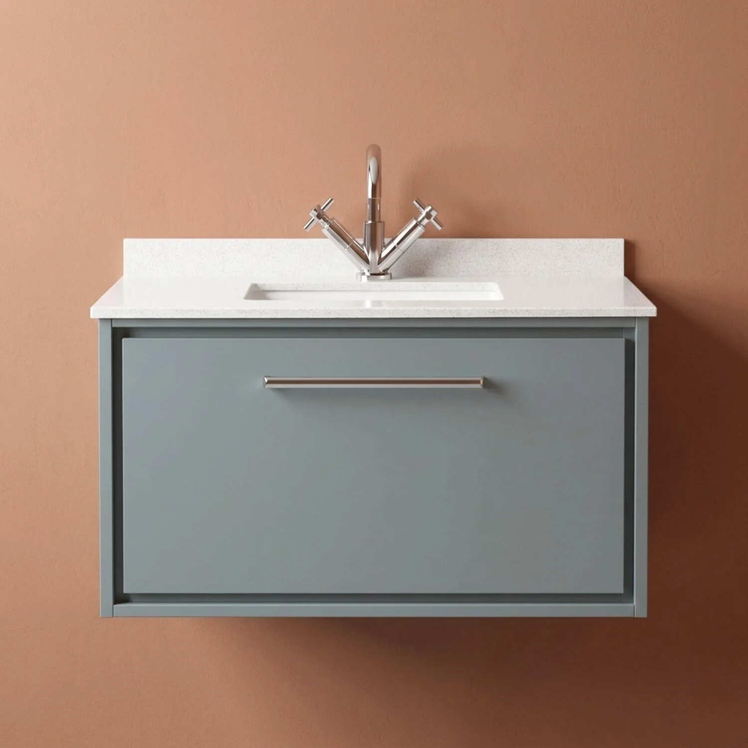 Balterley 800mm Wall Hung Single Drawer with Marble Worktop Basin - Coastal Grey
