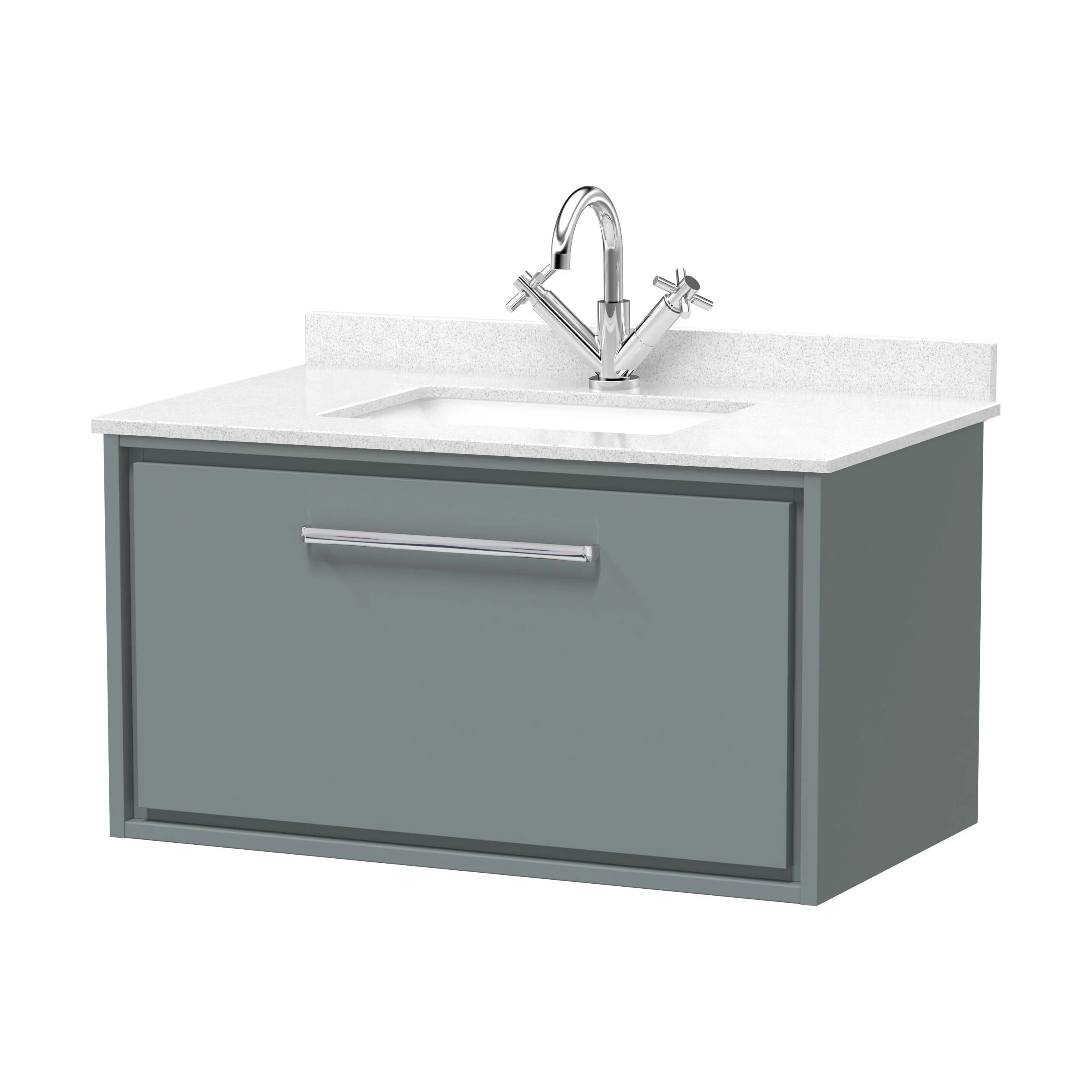 Balterley 800mm Wall Hung Single Drawer with Marble Worktop Basin - Coastal Grey - Image 2