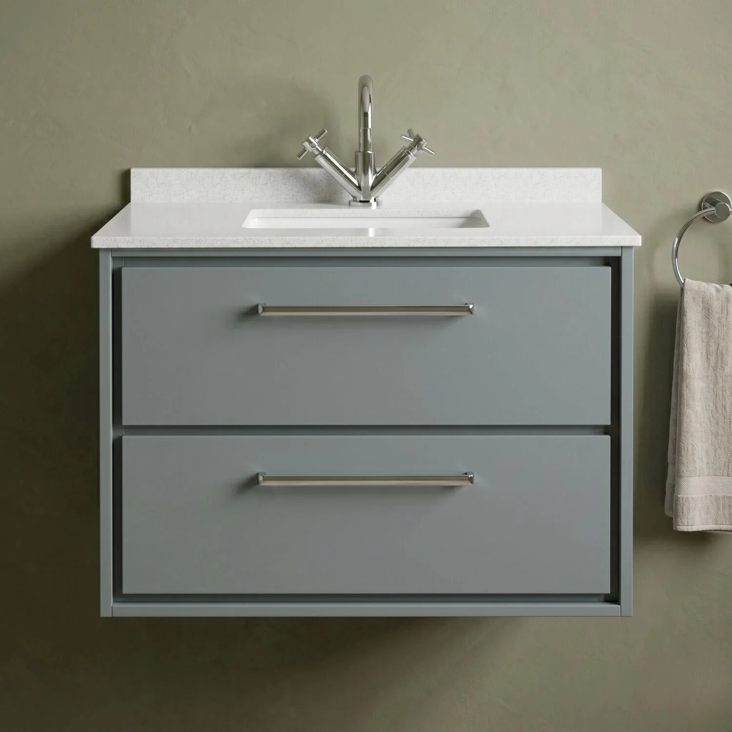 Balterley 800mm Wall Hung 2 Drawer Vanity with Marble Worktop Basin - Coastal Grey