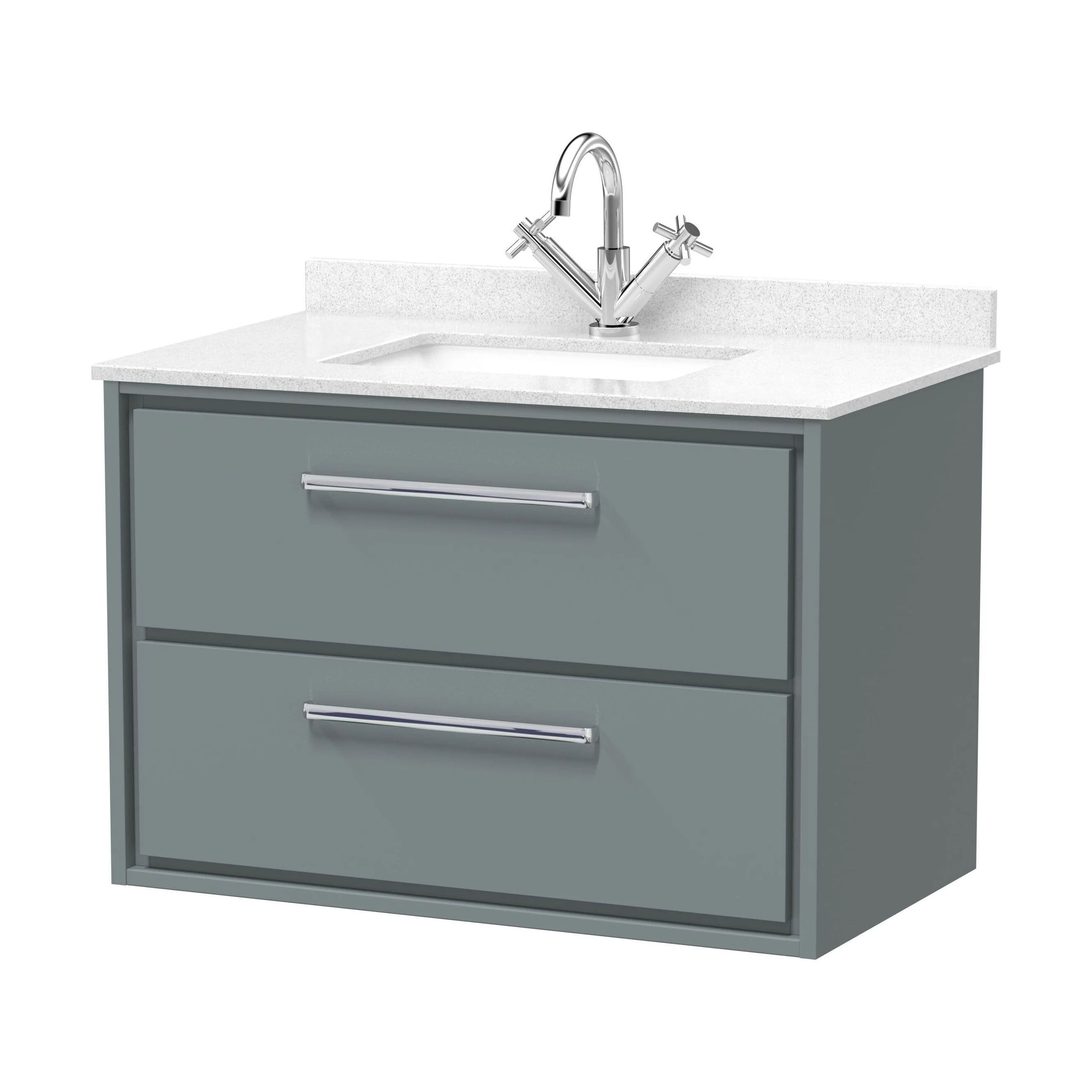 Balterley 800mm Wall Hung 2 Drawer Vanity with Marble Worktop Basin - Coastal Grey - Image 2