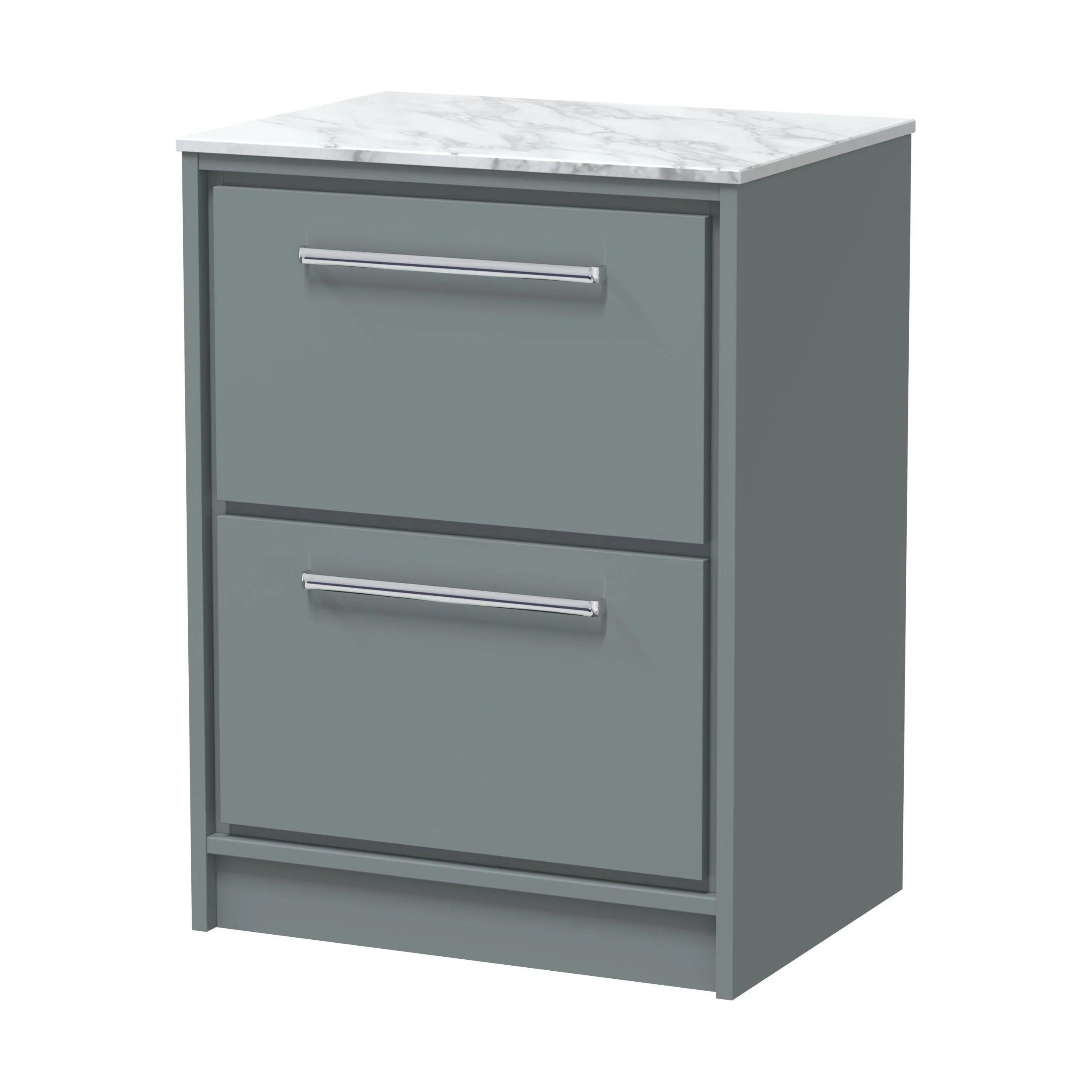 Balterley 600mm Framed Design Floor Standing 2 Drawer Vanity & Marble Worktop - Coastal Grey