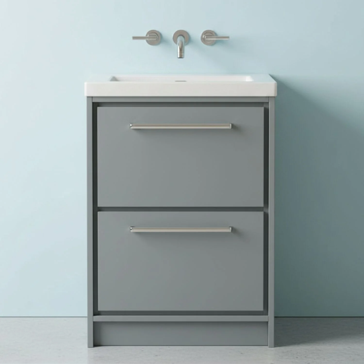 Balterley Modern Bathroom 2 Soft-Close Drawer Floor Standing Vanity Unit Fireclay Basin, Coastal Grey, 600mm