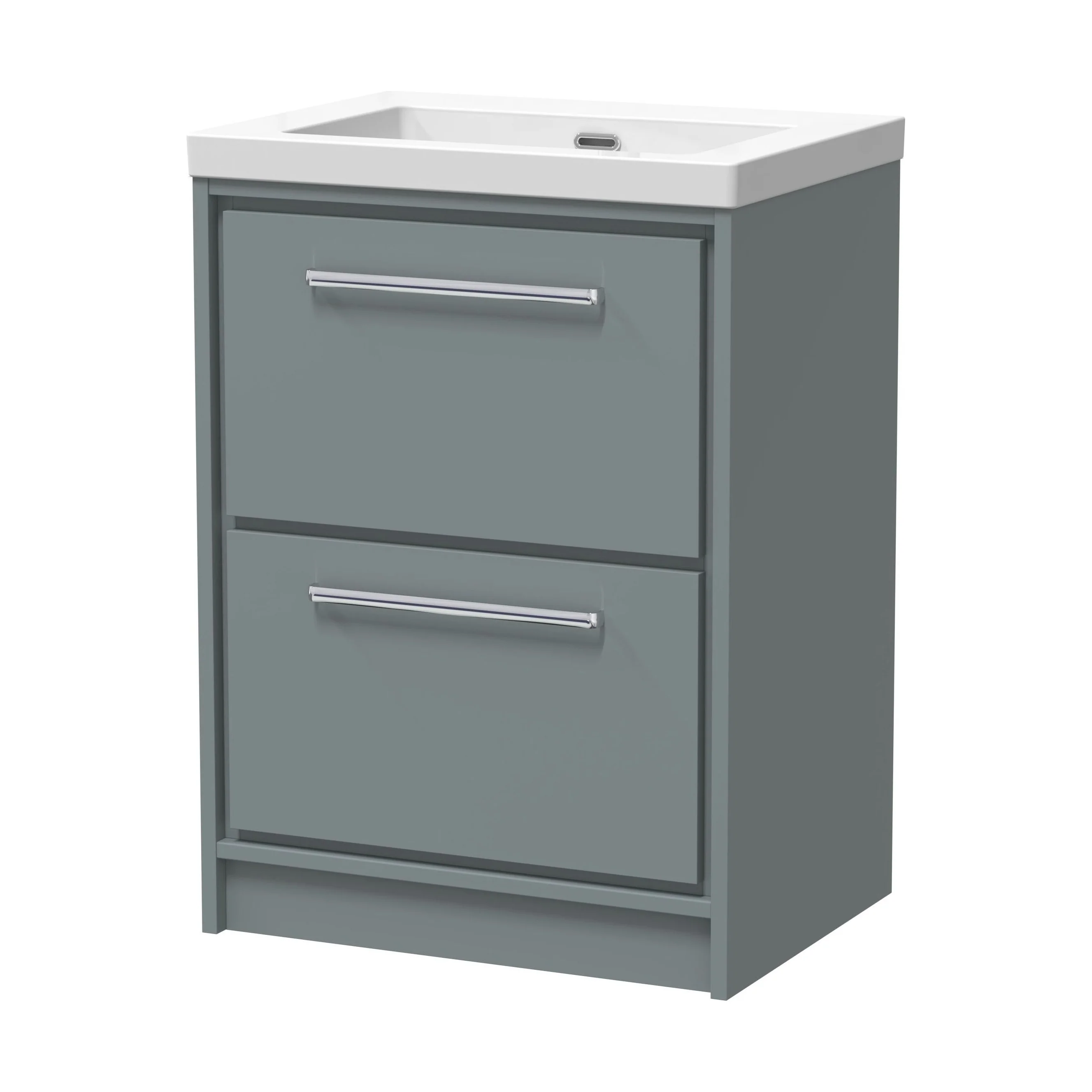Balterley Modern Bathroom 2 Soft-Close Drawer Floor Standing Vanity Unit Fireclay Basin, Coastal Grey, 600mm - Image 2