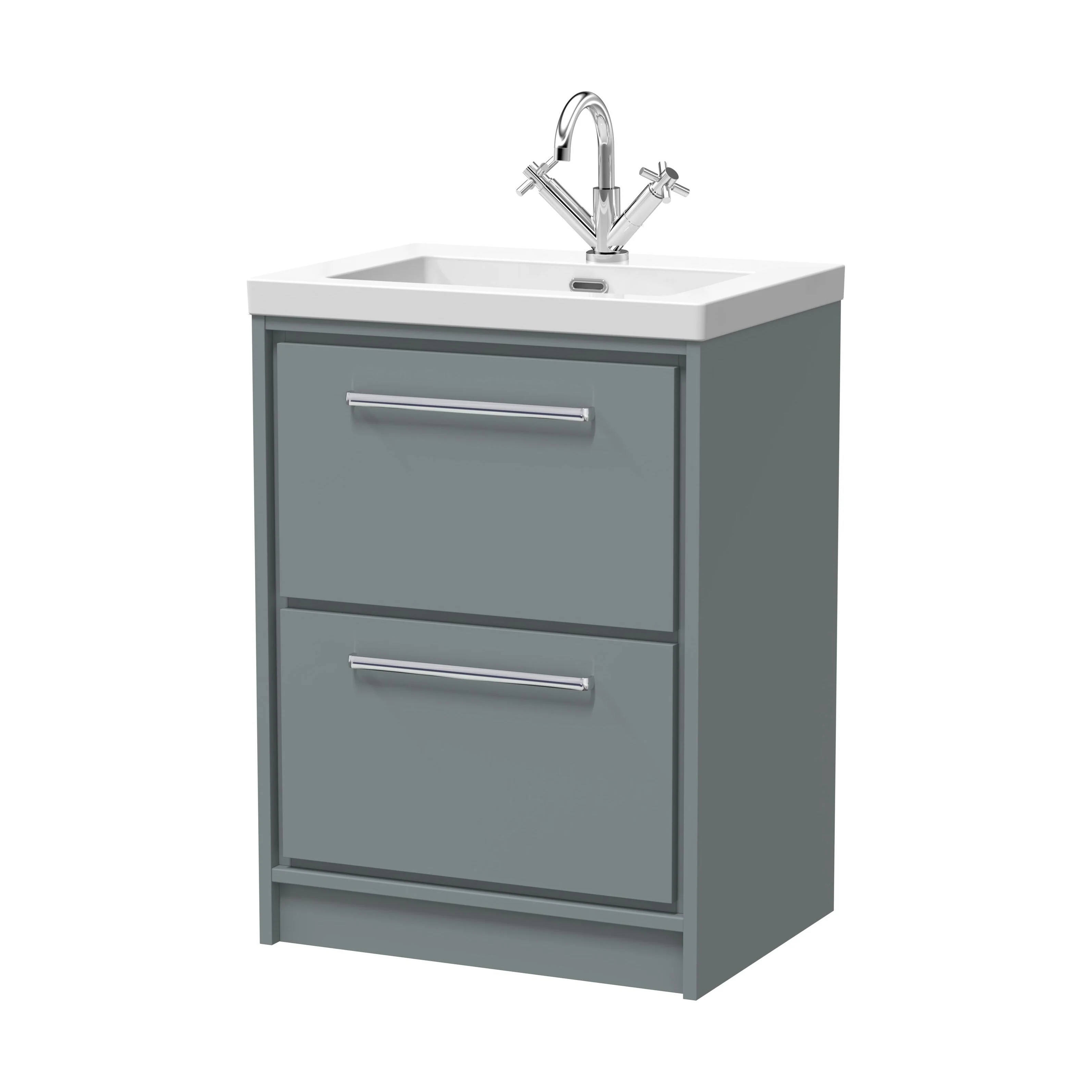Balterley Modern Bathroom Floor Standing 2 Soft-Close Drawer, Fireclay Basin, Coastal Grey, 600mm - Image 2