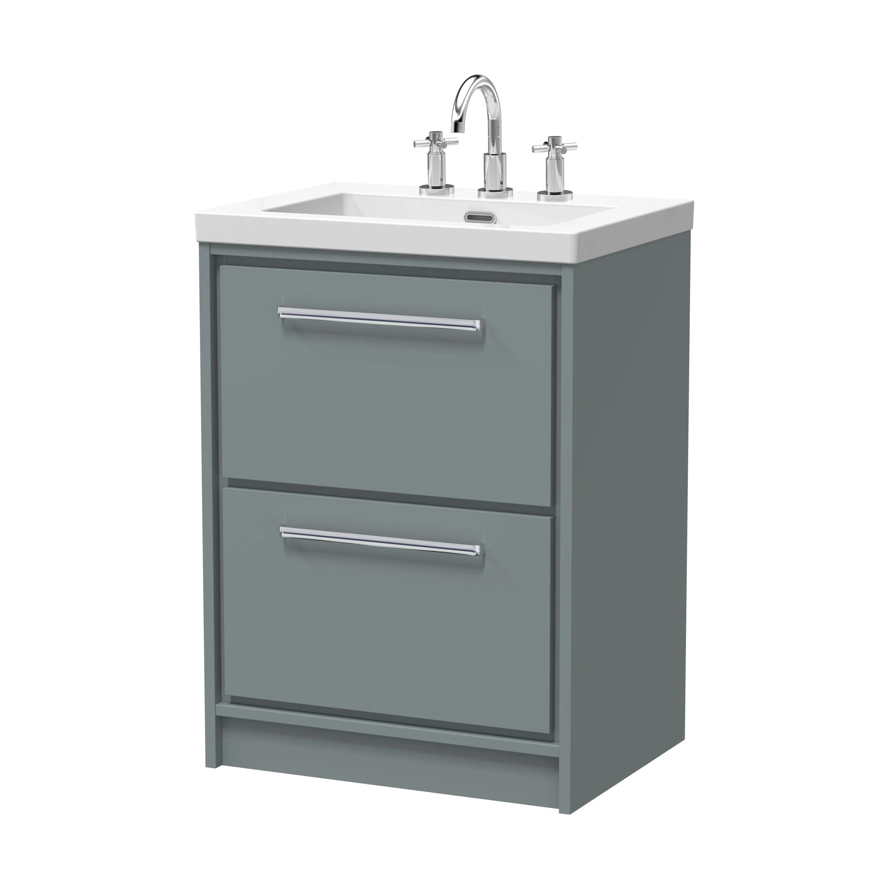 Balterley Modern Bathroom 2 Soft Close Drawer Floor Standing Vanity Unit Fireclay Basin, Coastal Grey, 600mm - Image 2