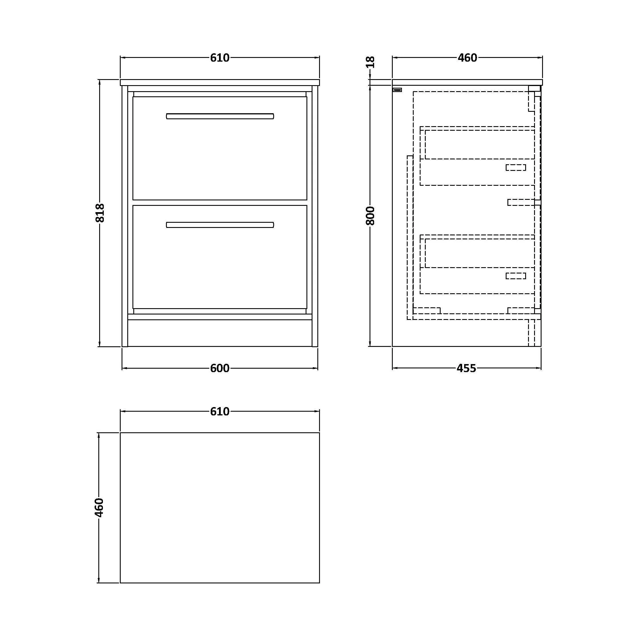 Balterley 600mm Framed Design Floor Standing 2 Drawer Vanity with Marble Worktop - Coastal Grey - Image 2