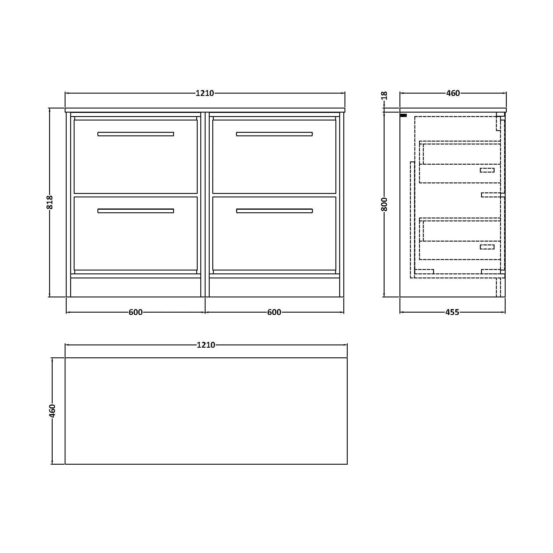 Balterley 1200mm Framed Design Floor Standing 4 Drawer Vanity with Marble Worktop - Coastal Grey - Image 2