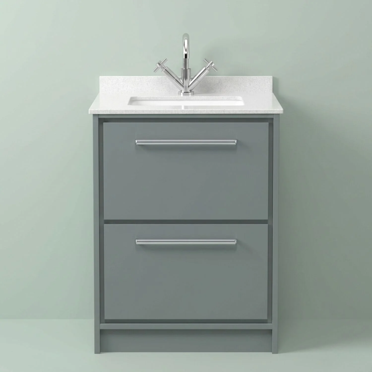 Balterley 600mm Floor Standing 2 Drawer Vanity with Marble Worktop Basin - Coastal Grey