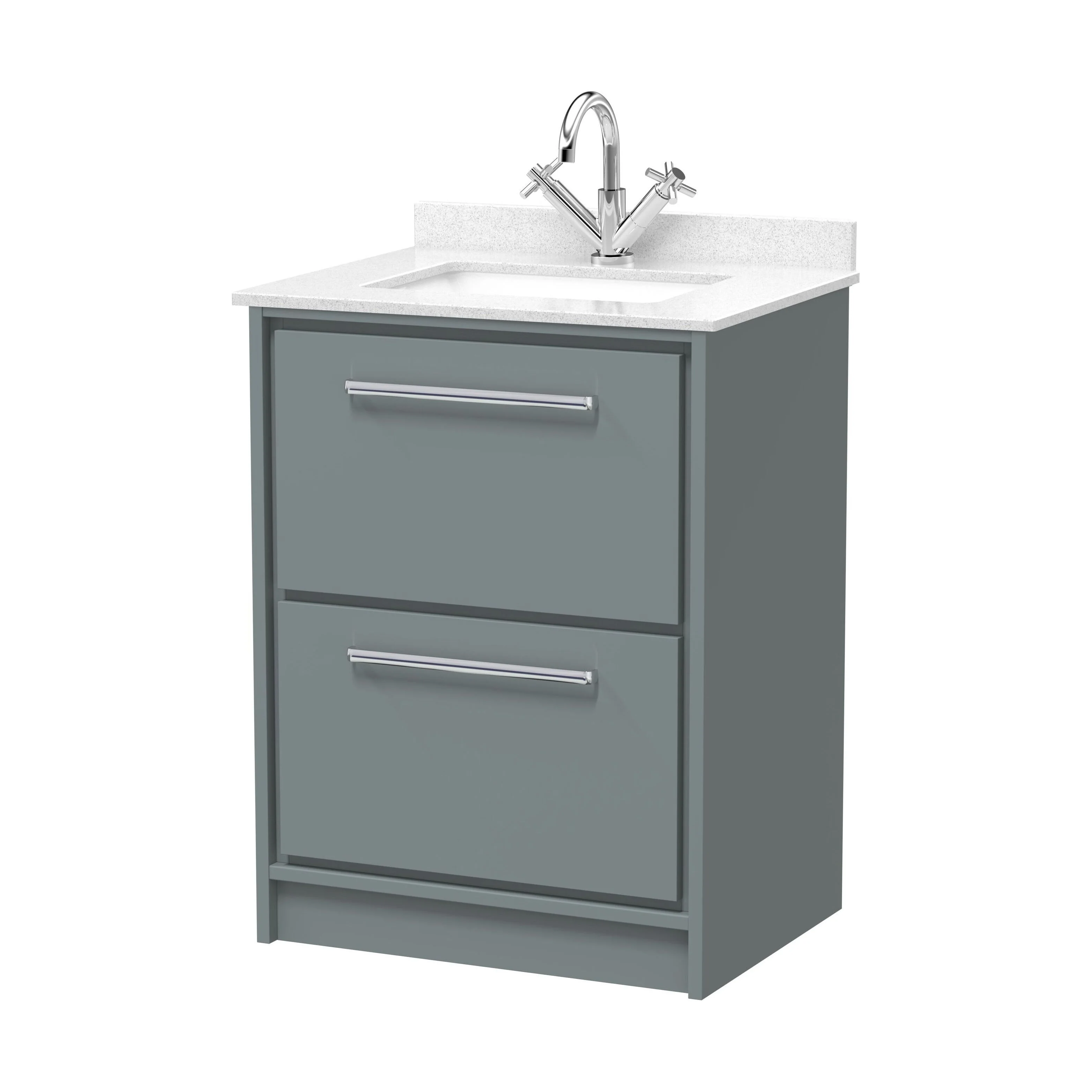 Balterley 600mm Floor Standing 2 Drawer Vanity with Marble Worktop Basin - Coastal Grey - Image 2