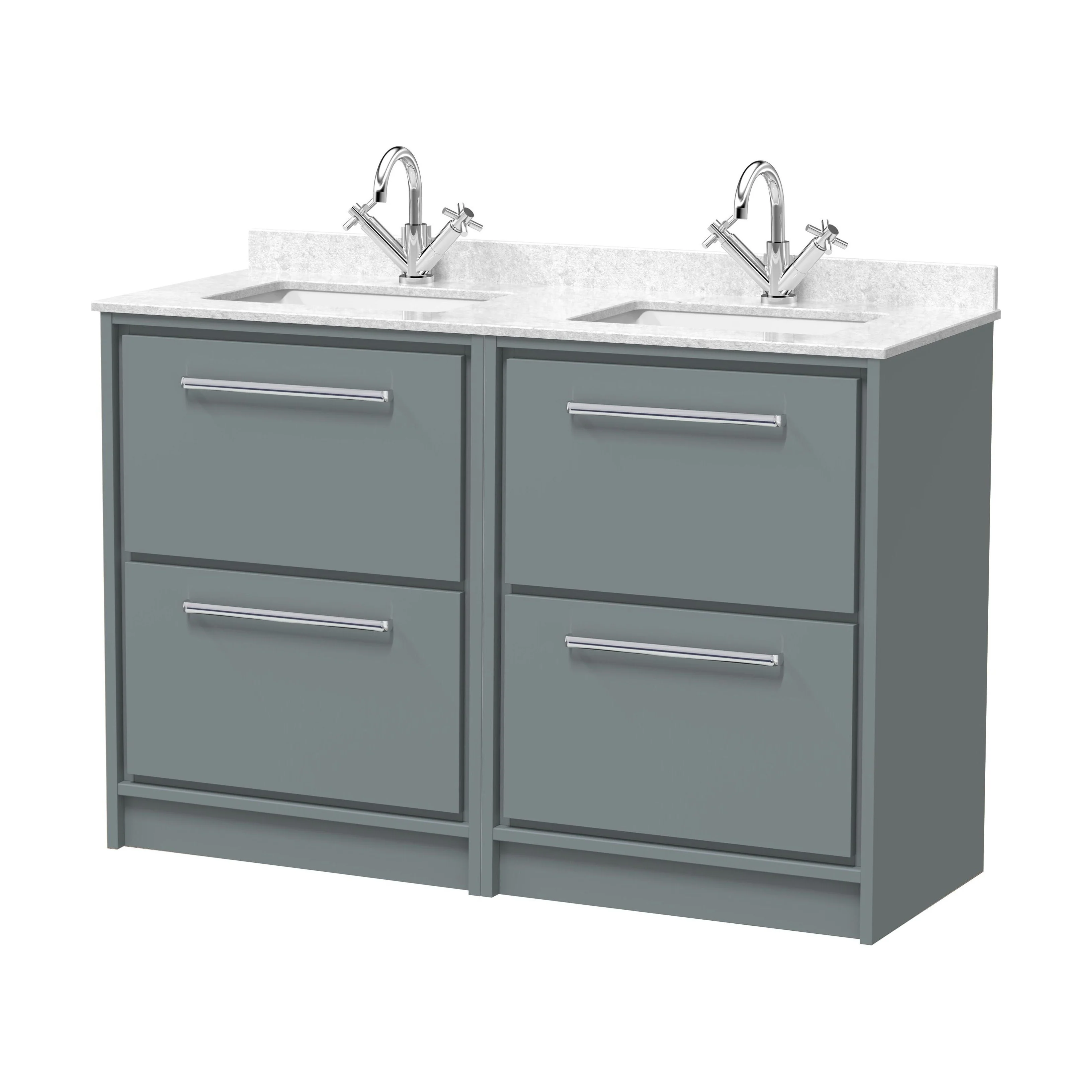 Balterley 1200mm Framed Design Floor Standing 4 Drawer Vanity with Marble Worktop Basin - Coastal Grey