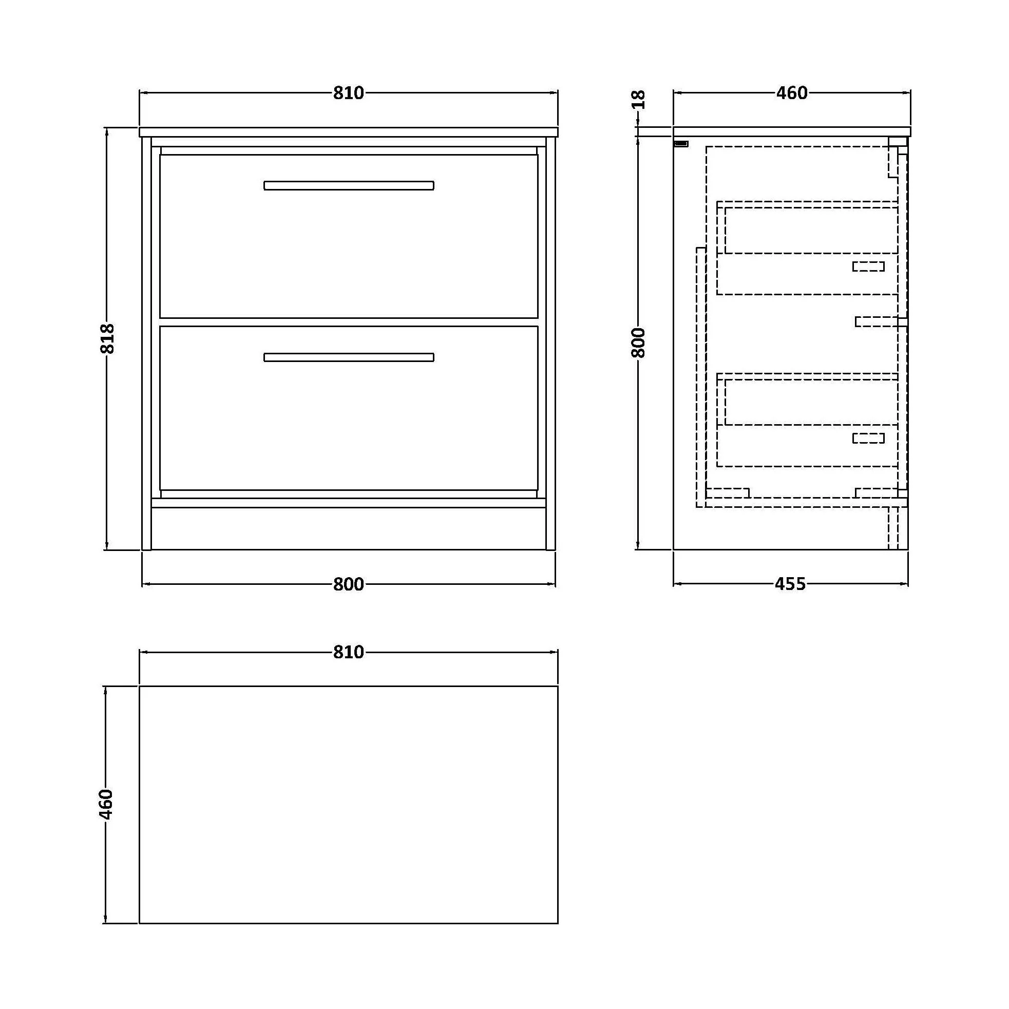 Balterley 800mm Framed Design Floor Standing 2 Drawer Vanity, Marble Worktop - Coastal Grey - Image 2