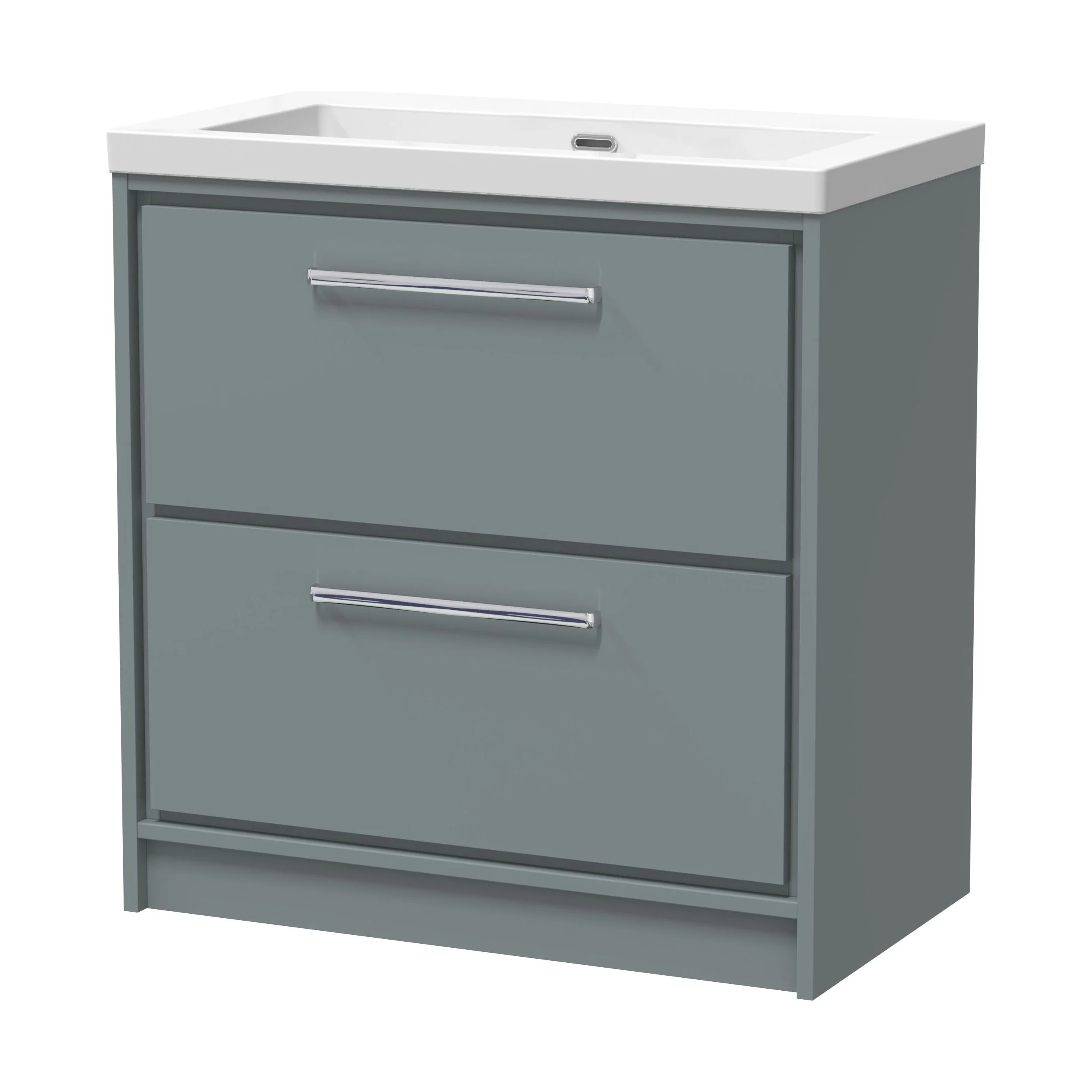 Balterley Modern Bathroom 2 Soft-Close Drawer Floor Standing Vanity Unit Fireclay Basin, Coastal Grey, 800mm - Image 2