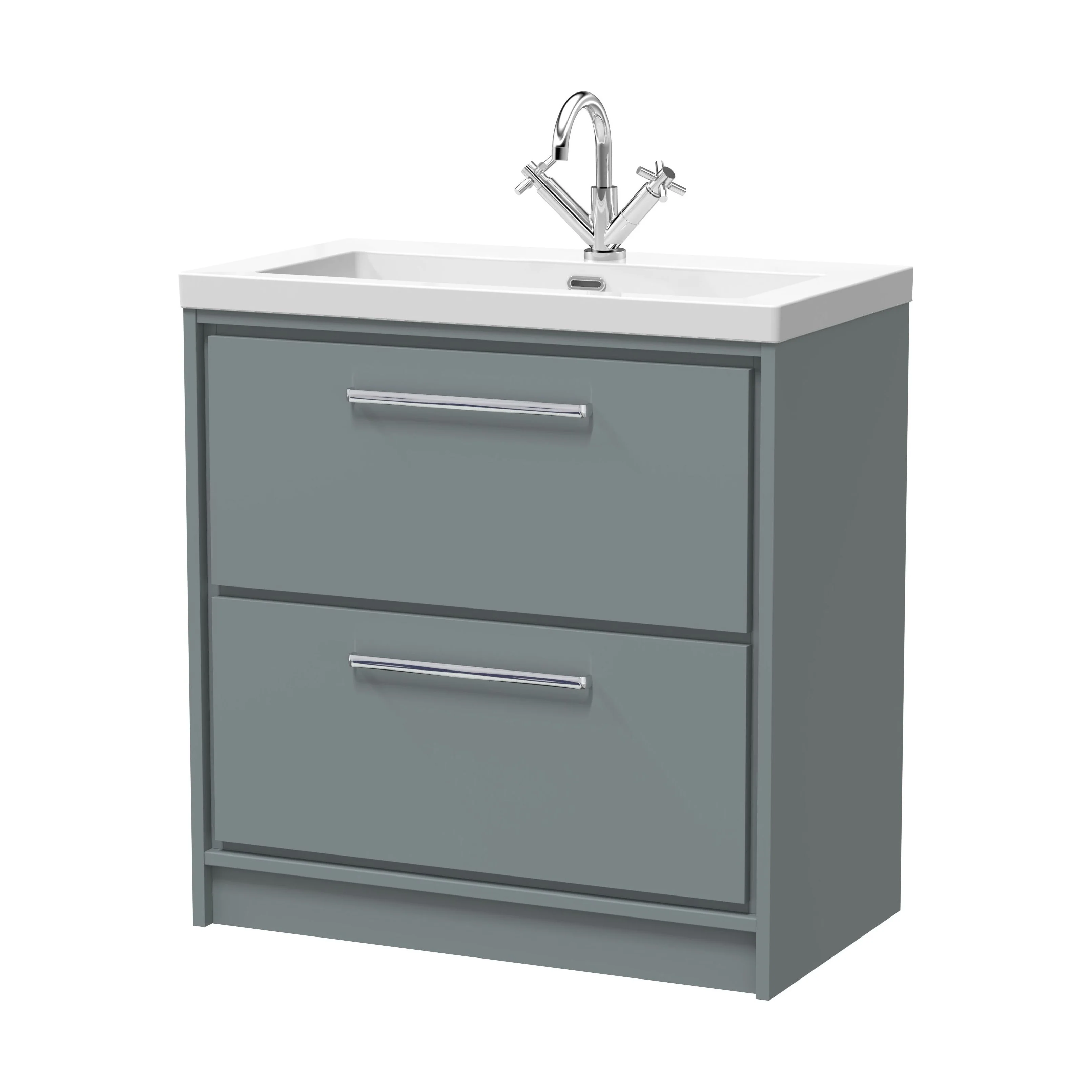 Balterley Modern Bathroom Floor Standing 2 Soft-Close Drawer Vanity Fireclay Basin, Coastal Grey, 800mm - Image 2