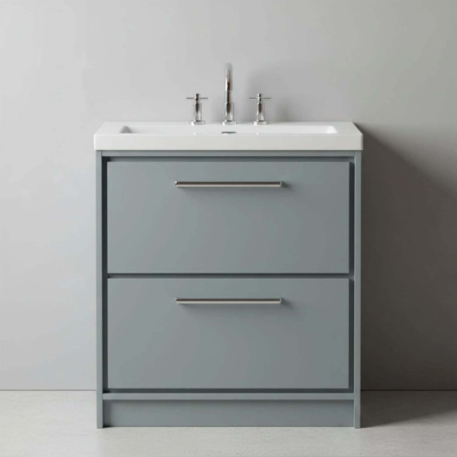 Balterley Modern Bathroom 2 Soft Close Drawer Floor Standing Vanity Unit Fireclay Basin, Coastal Grey, 800mm