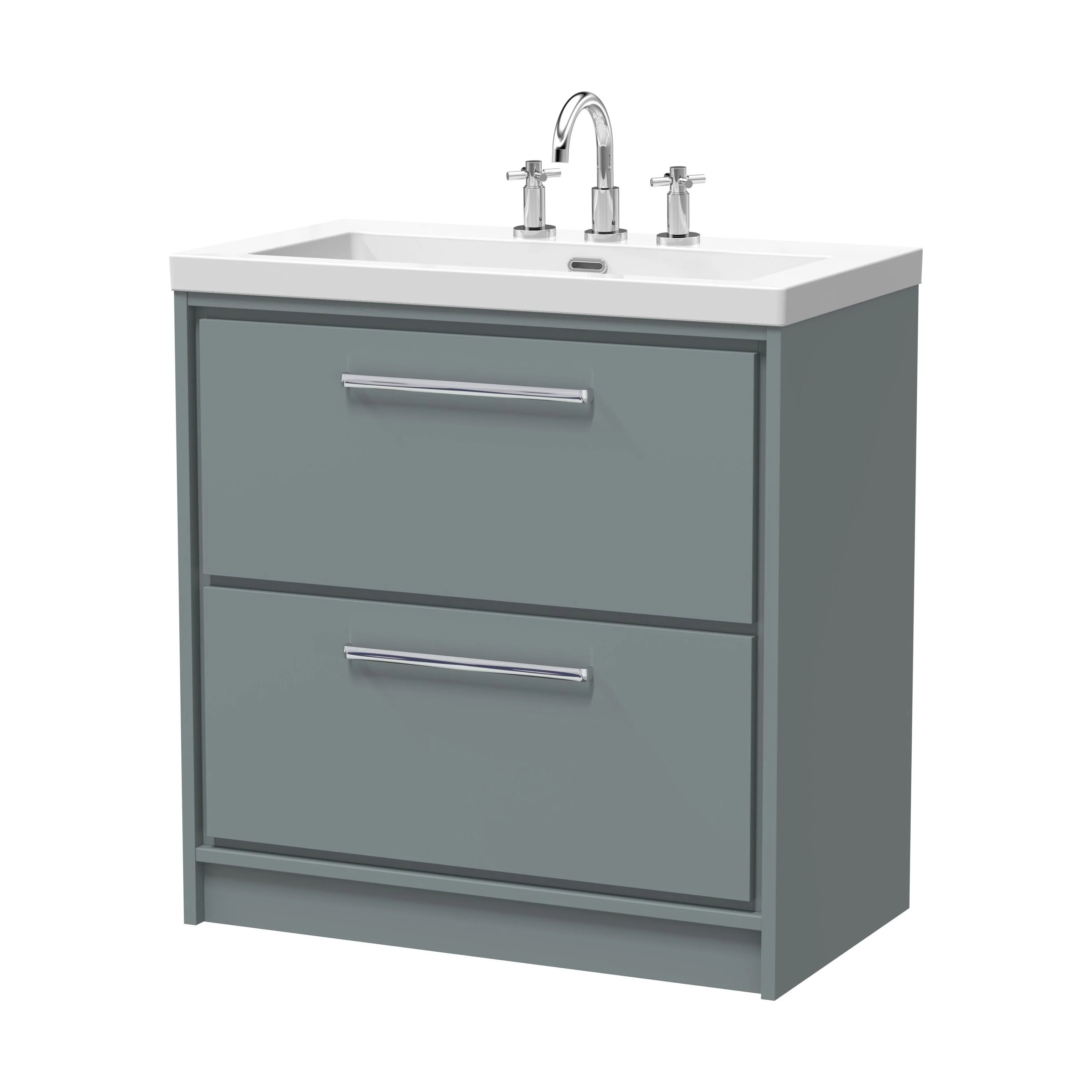 Balterley Modern Bathroom 2 Soft Close Drawer Floor Standing Vanity Unit Fireclay Basin, Coastal Grey, 800mm - Image 2