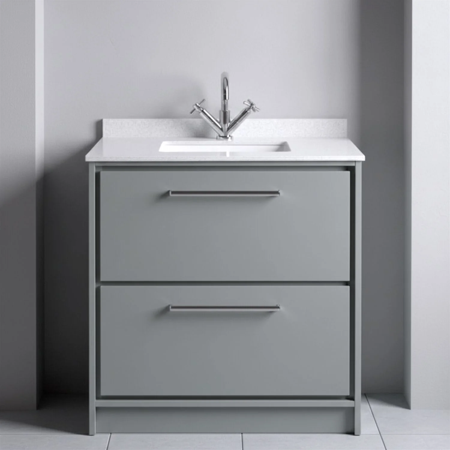 Balterley 800mm Floor Standing 2 Drawer Vanity with Marble Worktop Basin - Coastal Grey