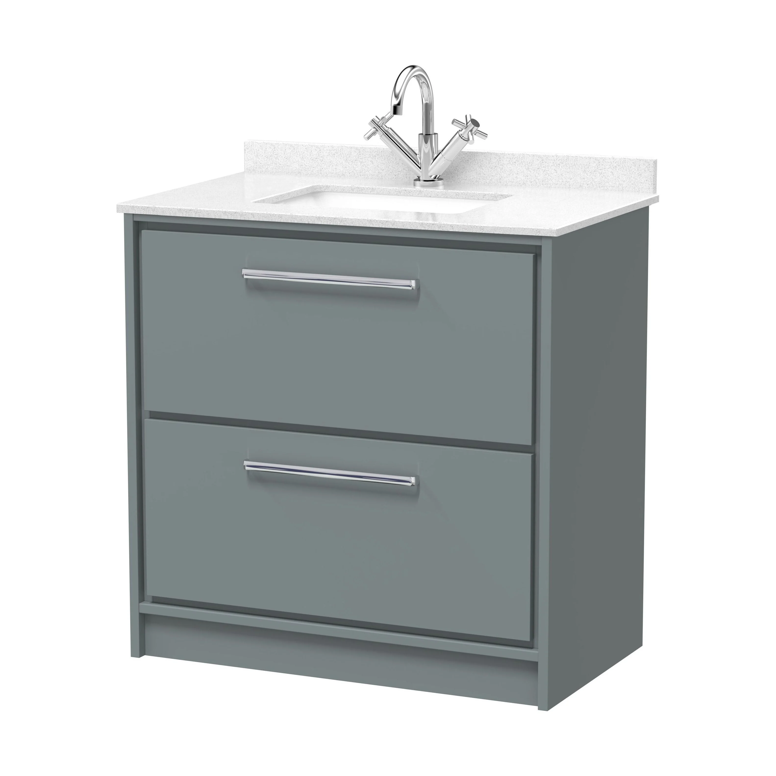Balterley 800mm Floor Standing 2 Drawer Vanity with Marble Worktop Basin - Coastal Grey - Image 2