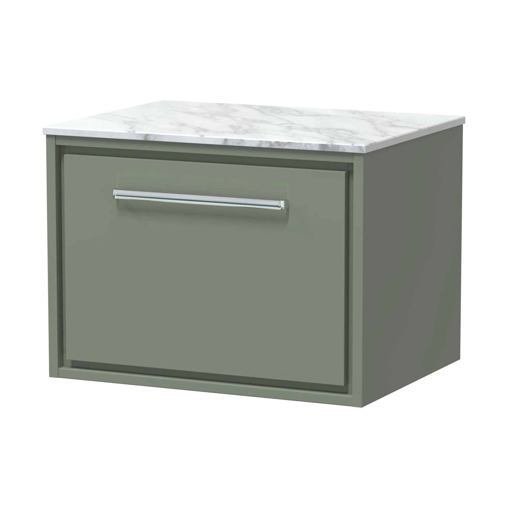 Balterley 600mm Framed Design Wall Hung Single Drawer Vanity, Marble Worktop - Fern Green