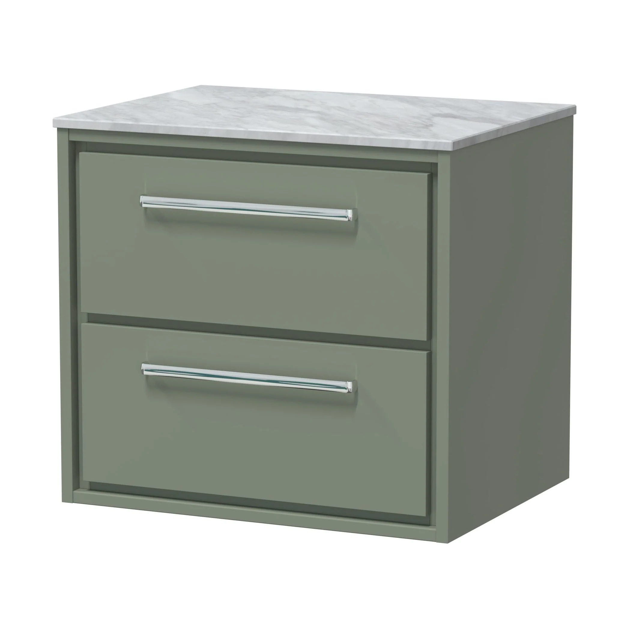 Balterley 600mm Framed Design Wall Hung 2 Drawer Vanity & Marble Worktop - Fern Green
