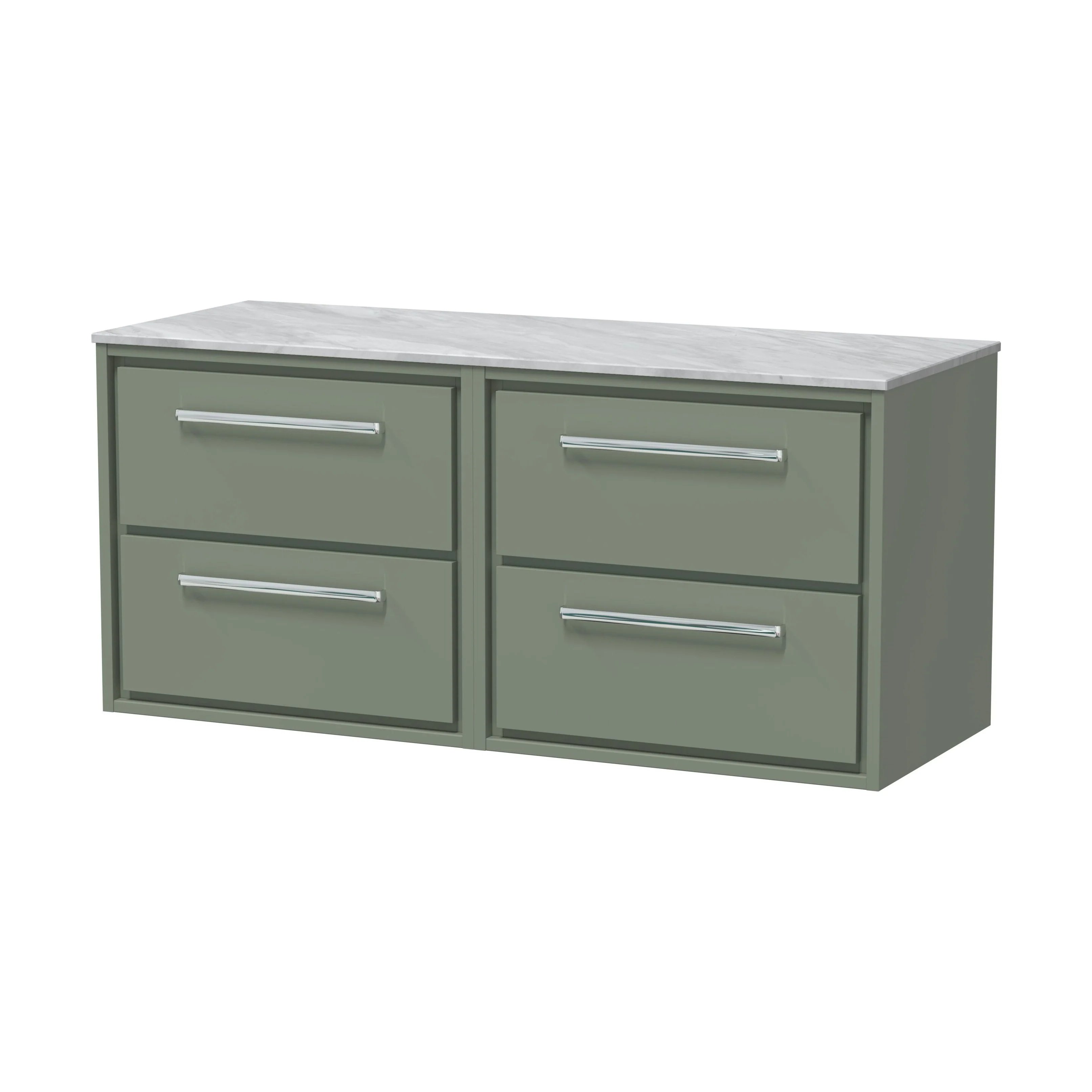 Balterley 1200mm Framed Design Wall Hung 4 Drawer Vanity & Marble Worktop - Fern Green