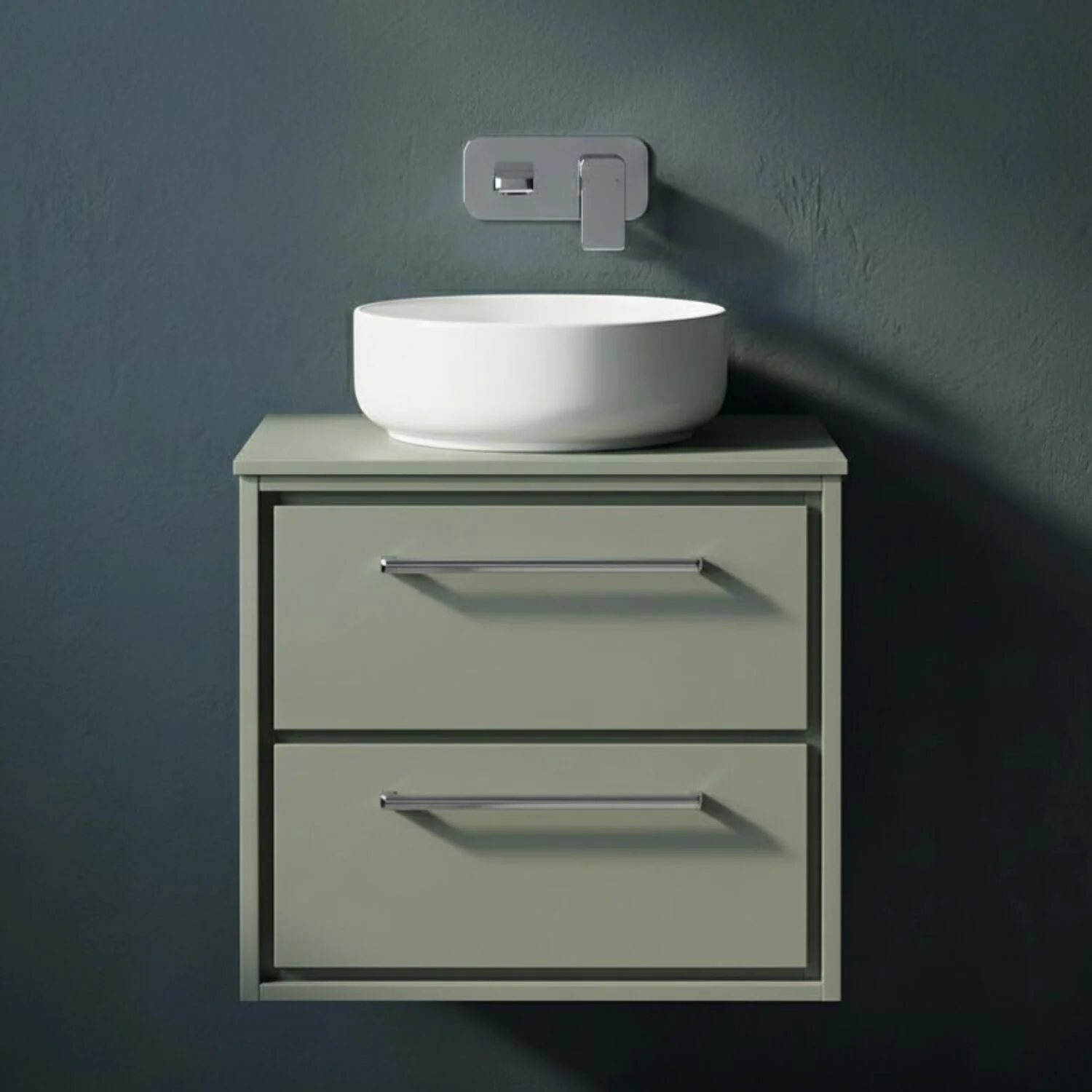 Balterley 600mm Framed Design Wall Hung 2 Drawer Vanity with Worktop - Fern Green