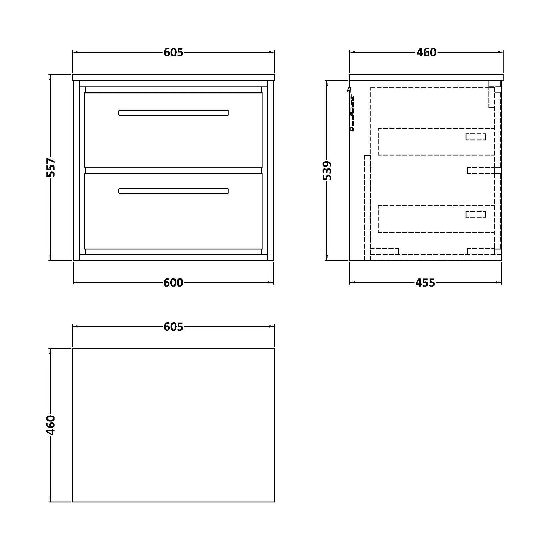 Balterley 600mm Framed Design Wall Hung 2 Drawer Vanity with Worktop - Fern Green - Image 3
