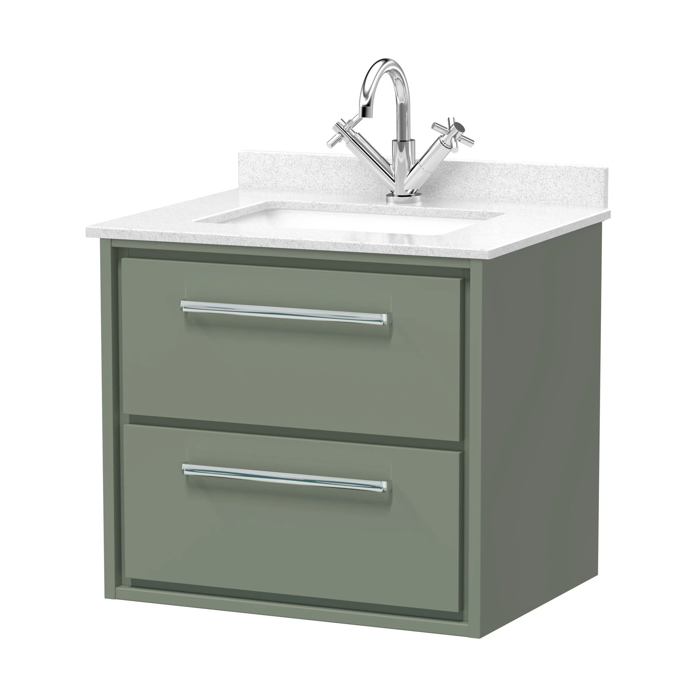 Balterley 600mm Wall Hung 2 Drawer Vanity with Marble Worktop Basin - Fern Green - Image 2