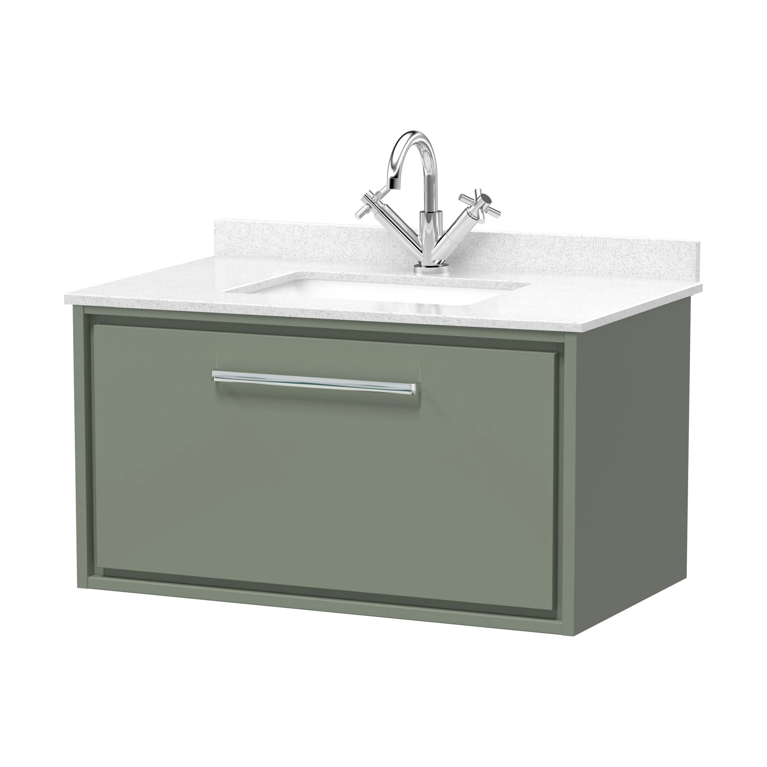 Balterley 800mm Wall Hung Single Drawer Vanity with Marble Worktop Basin - Fern Green - Image 2