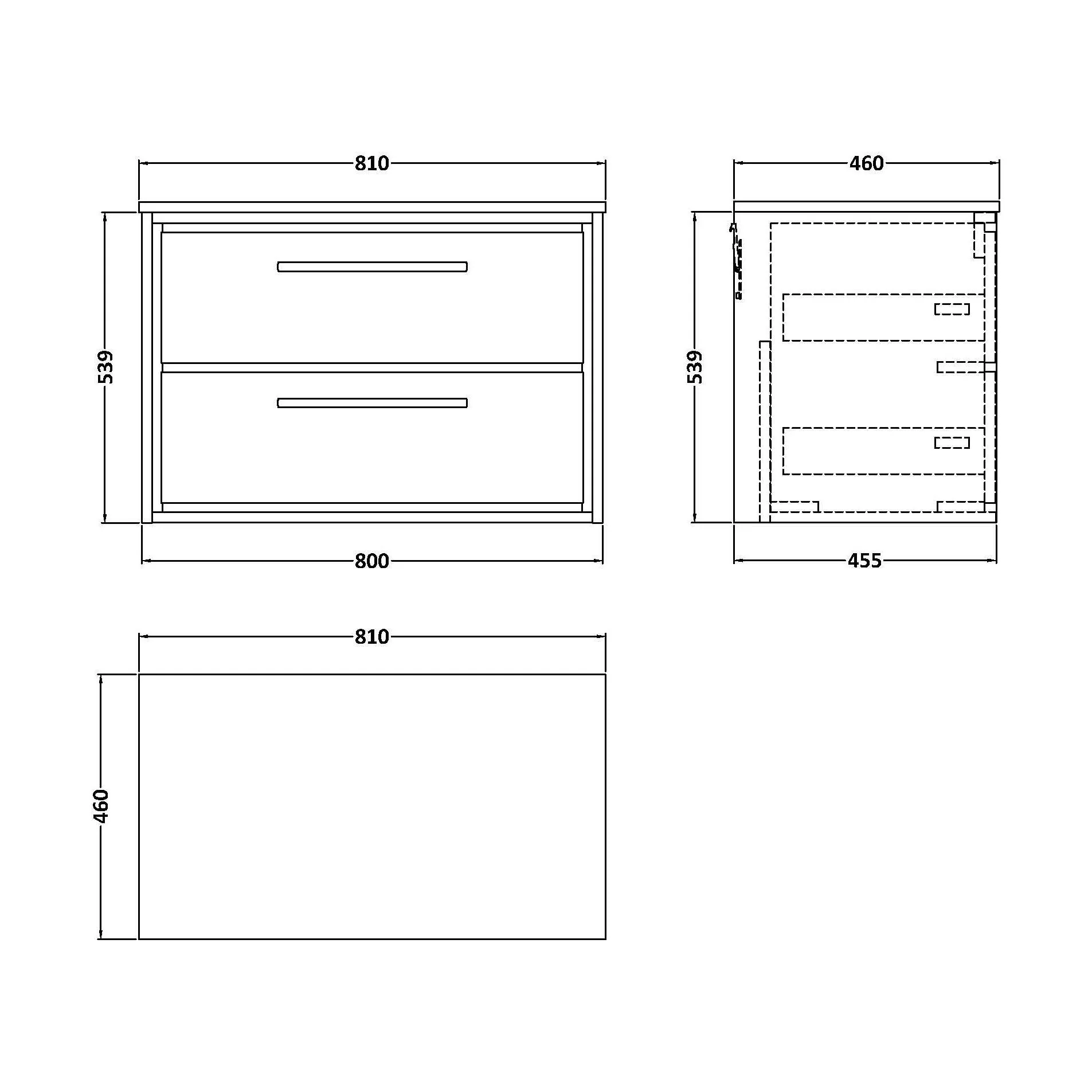 Balterley 800mm Framed Design Wall Hung 2 Drawer Vanity, Marble Worktop - Fern Green - Image 2