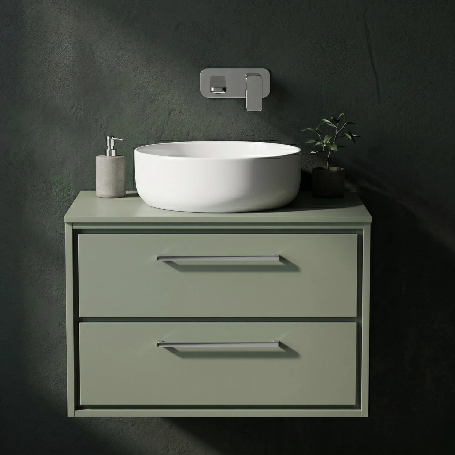 Balterley 800mm Framed Design Wall Hung 2 Drawer Vanity with Worktop - Fern Green