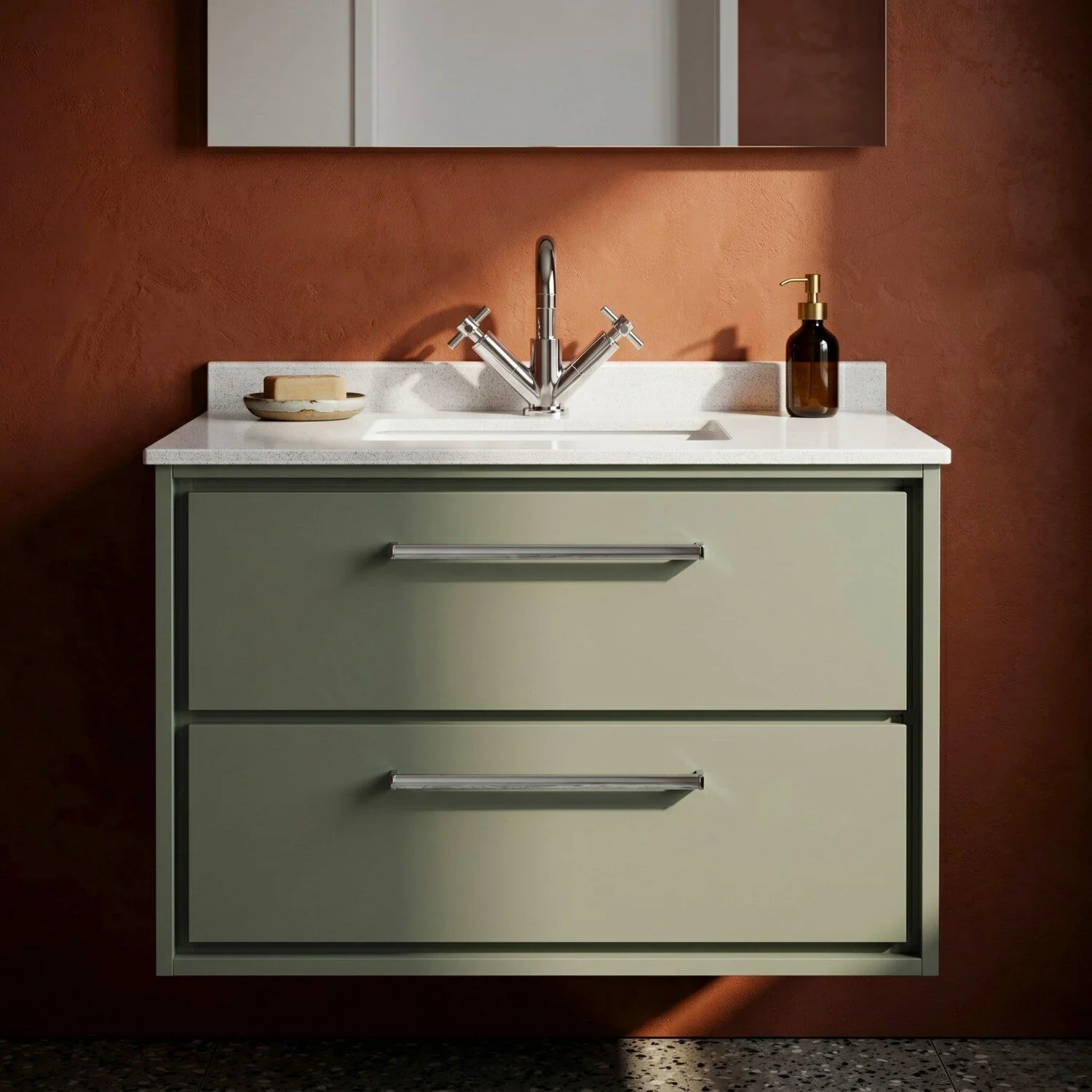 Balterley 800mm Wall Hung 2 Drawer Vanity with Marble Worktop Basin - Fern Green