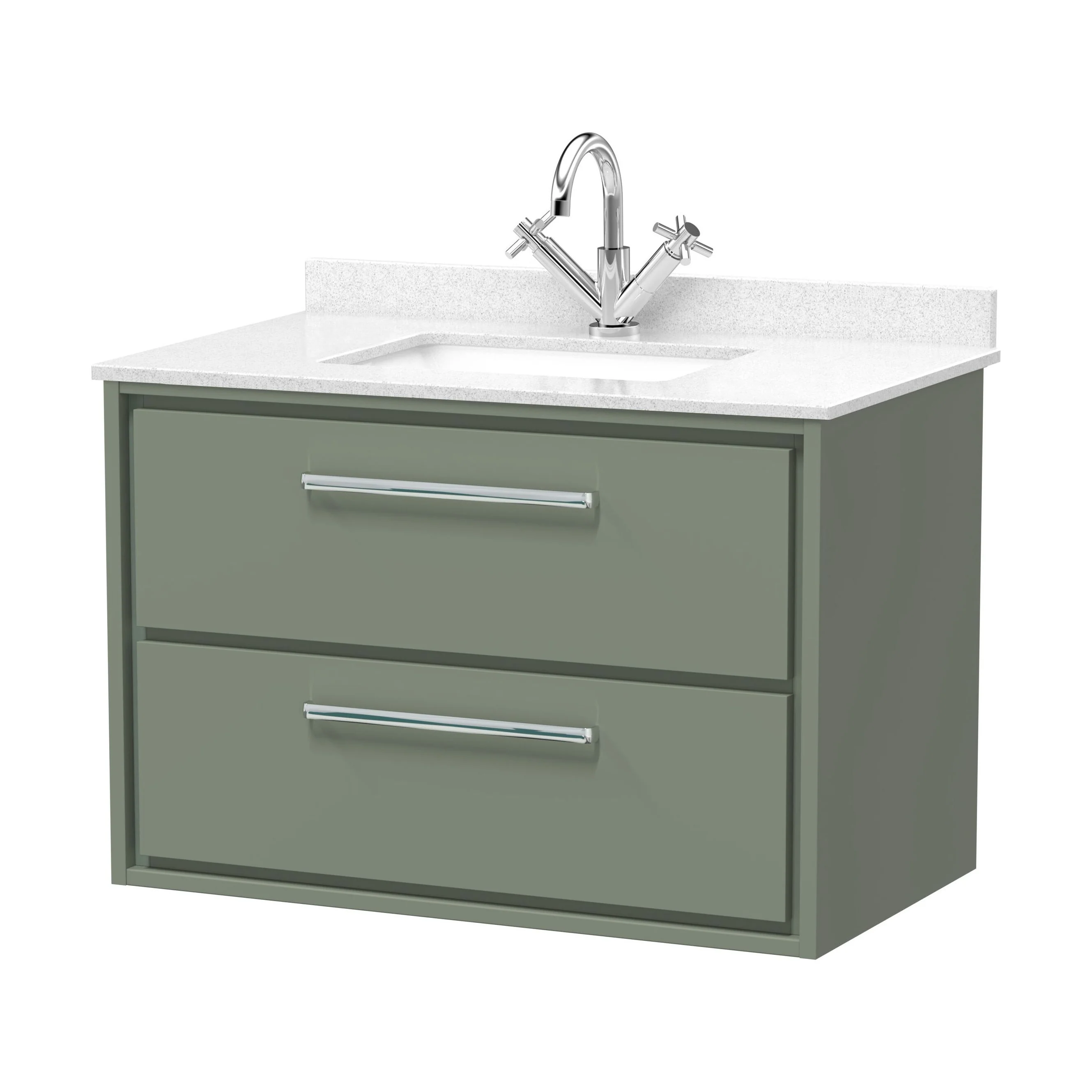 Balterley 800mm Wall Hung 2 Drawer Vanity with Marble Worktop Basin - Fern Green - Image 2