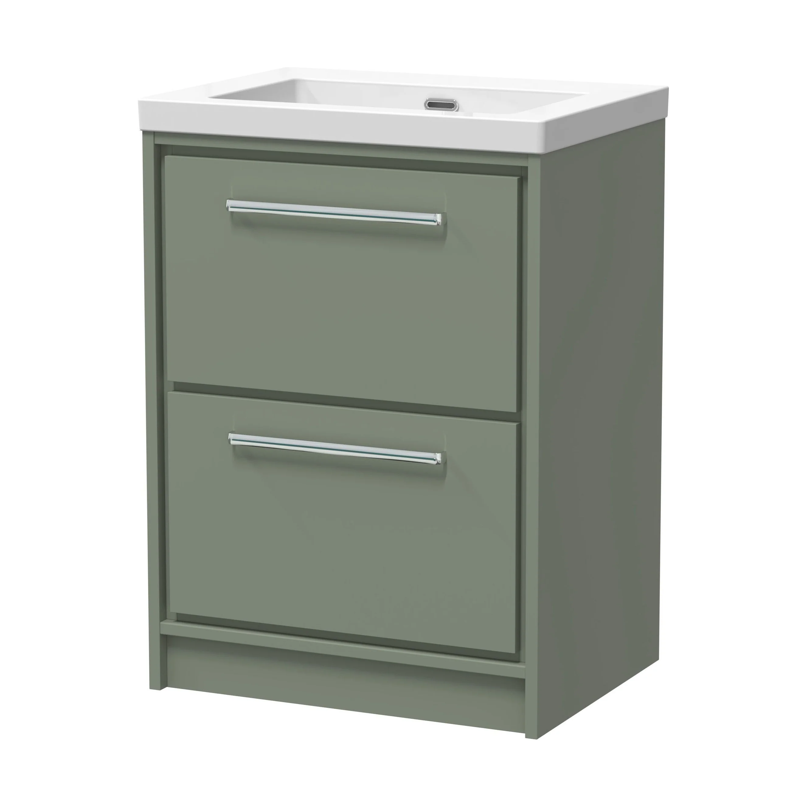 Balterley Modern Bathroom 2 Soft-Close Drawer Floor Standing Vanity Unit Fireclay Basin, Fern Green, 600mm - Image 2