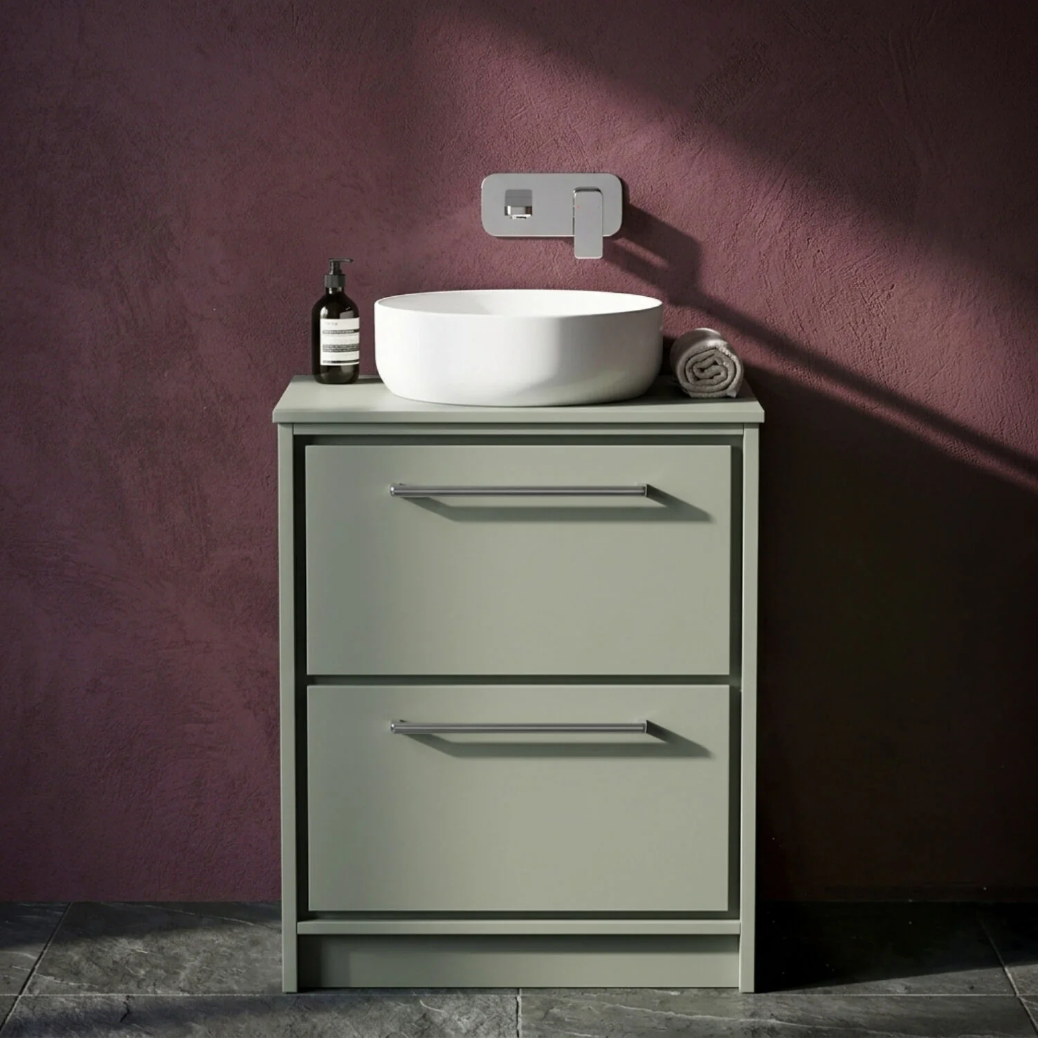 Balterley 600mm Framed Design Floor Standing 2 Drawer Vanity with Worktop - Fern Green