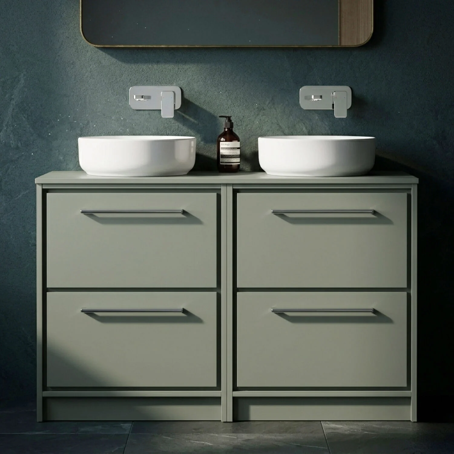 Balterley 1200mm Framed Design Floor Standing 4 Drawer Vanity with Worktop - Fern Green